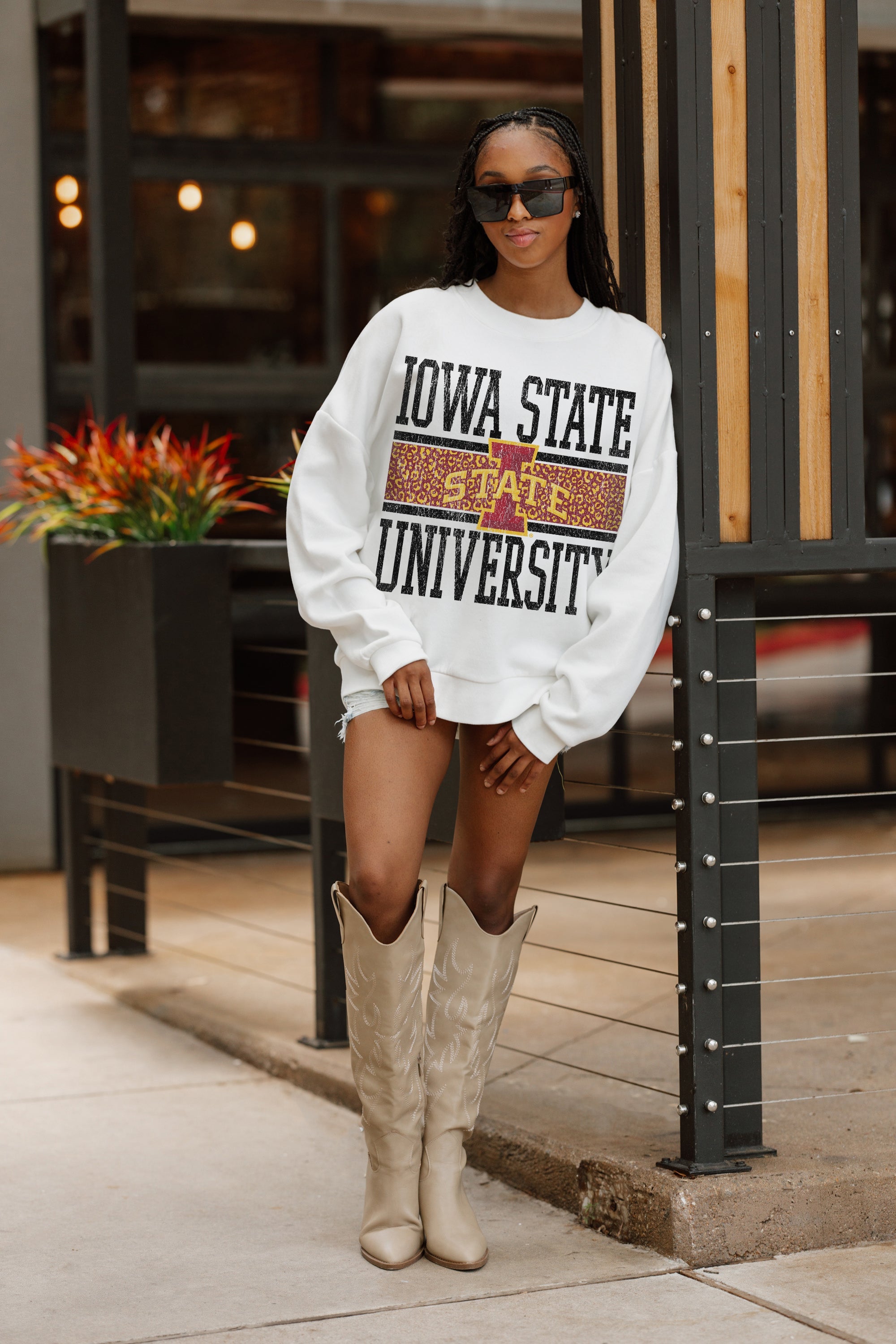 IOWA STATE CYCLONES FAIR CATCH PREMIUM FLEECE DROP SHOULDER CREWNECK PULLOVER