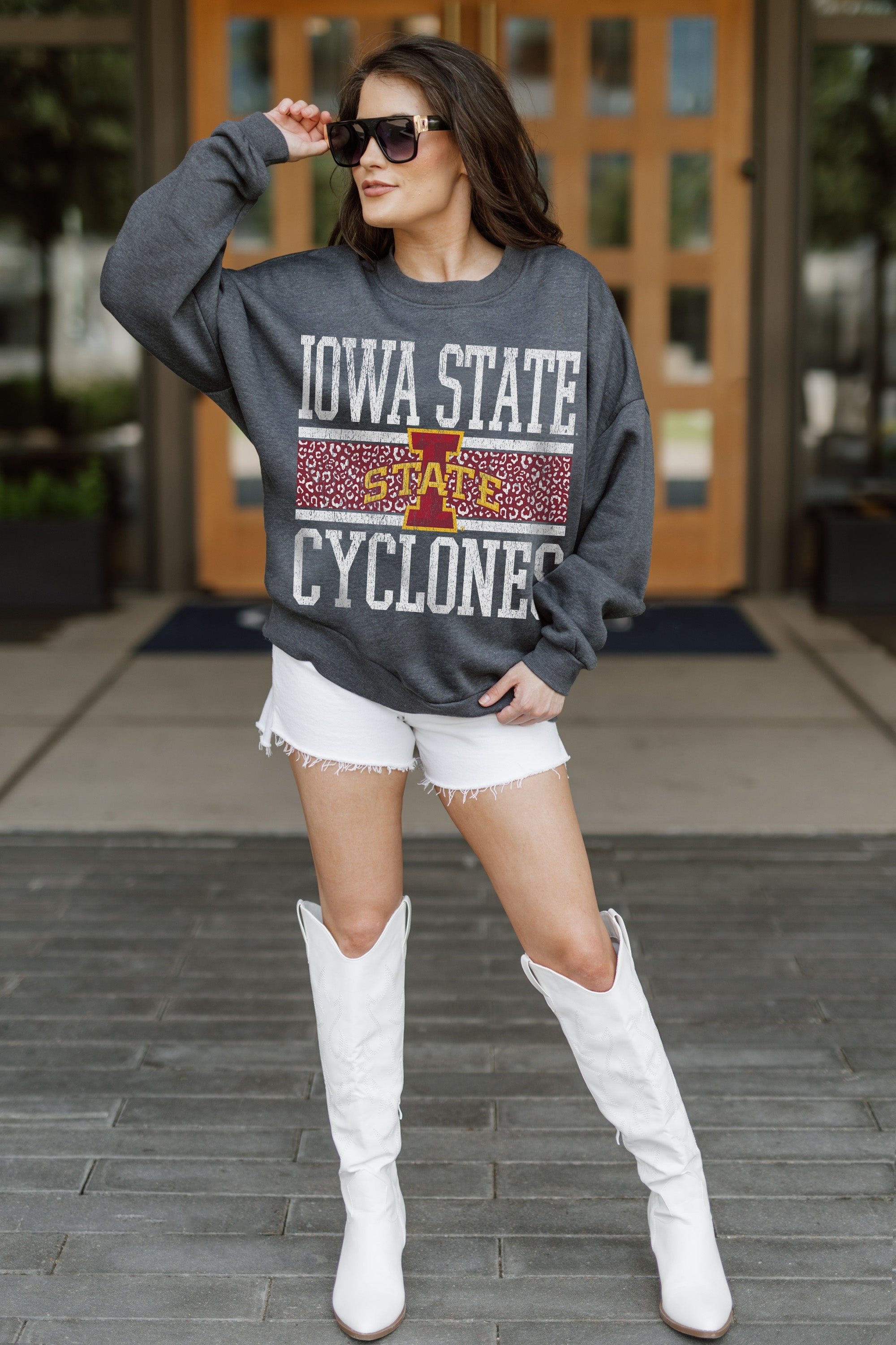 IOWA STATE CYCLONES WILD TAILGATE PREMIUM FLEECE DROP SHOULDER CREWNECK PULLOVER