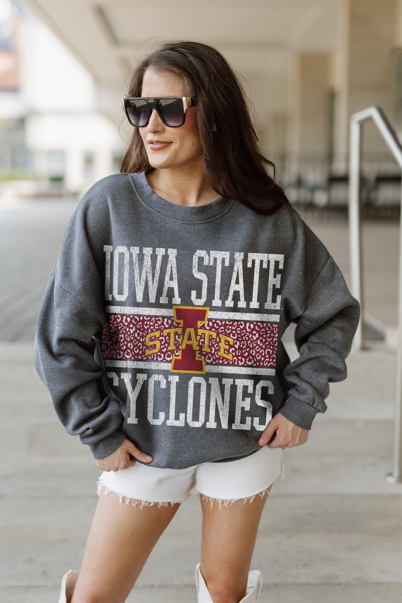 IOWA STATE CYCLONES WILD TAILGATE PREMIUM FLEECE DROP SHOULDER CREWNECK PULLOVER