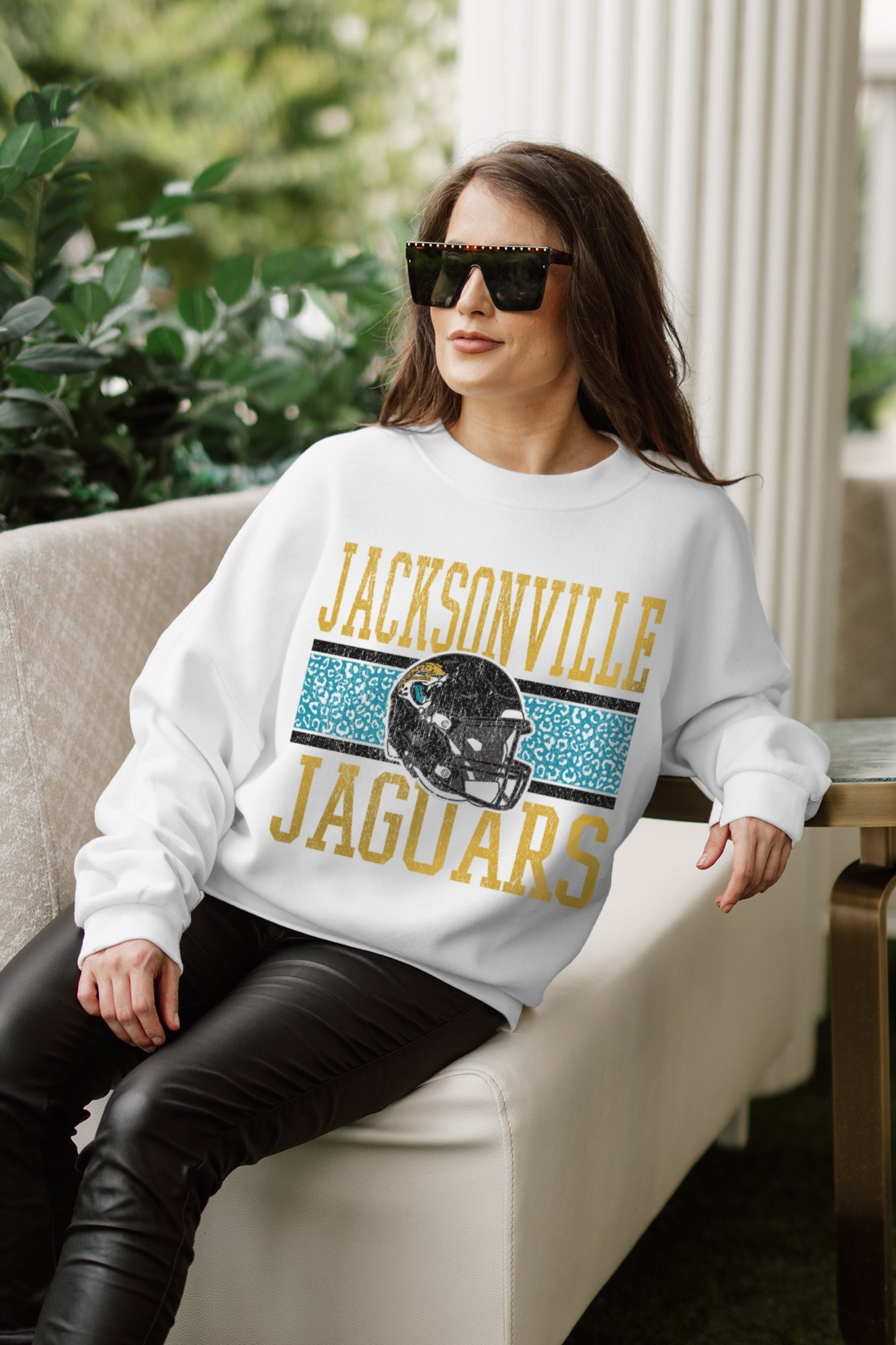 JACKSONVILLE JAGUARS FAIR CATCH PREMIUM FLEECE DROP SHOULDER CREWNECK PULLOVER