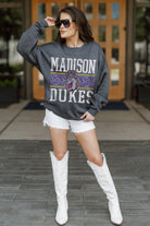 JAMES MADISON DUKES WILD TAILGATE PREMIUM FLEECE DROP SHOULDER CREWNECK PULLOVER