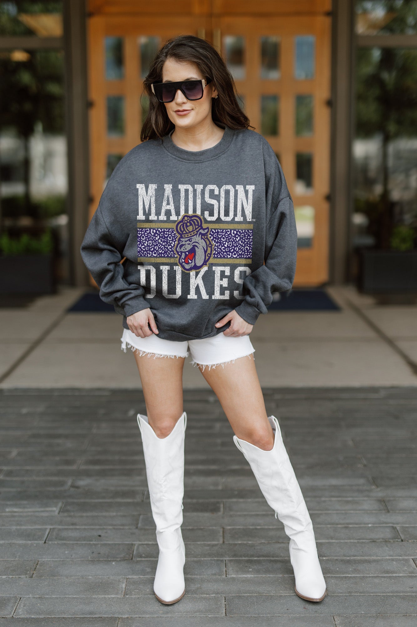 JAMES MADISON DUKES WILD TAILGATE PREMIUM FLEECE DROP SHOULDER CREWNECK PULLOVER