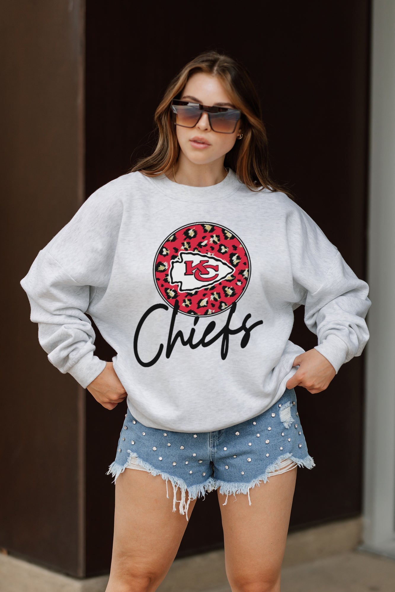 KANSAS CITY CHIEFS GOING WILD PREMIUM FLEECE DROP SHOULDER CREWNECK PULLOVER