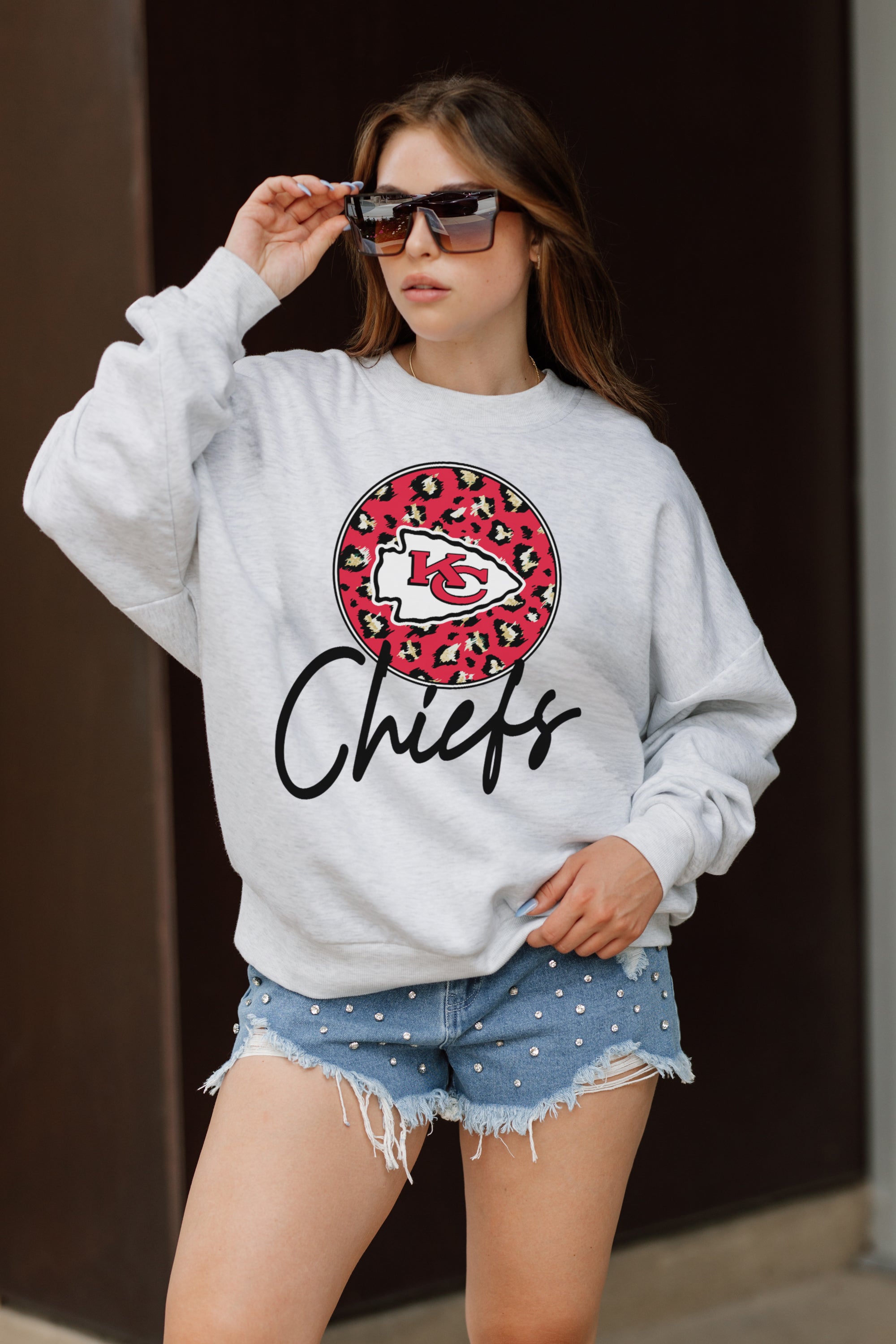 KANSAS CITY CHIEFS GOING WILD PREMIUM FLEECE DROP SHOULDER CREWNECK PULLOVER