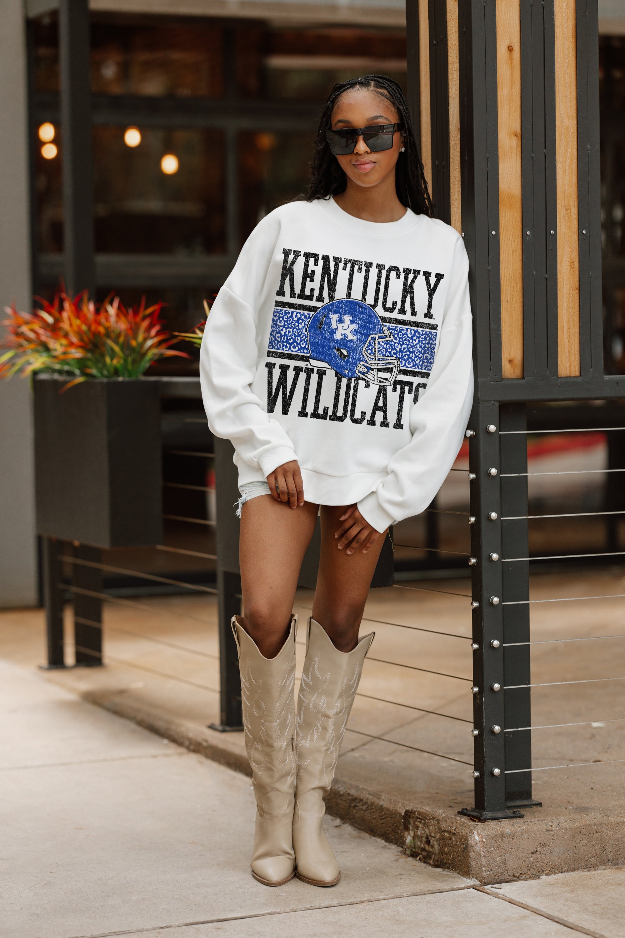 KENTUCKY WILDCATS FAIR CATCH PREMIUM FLEECE DROP SHOULDER CREWNECK PULLOVER