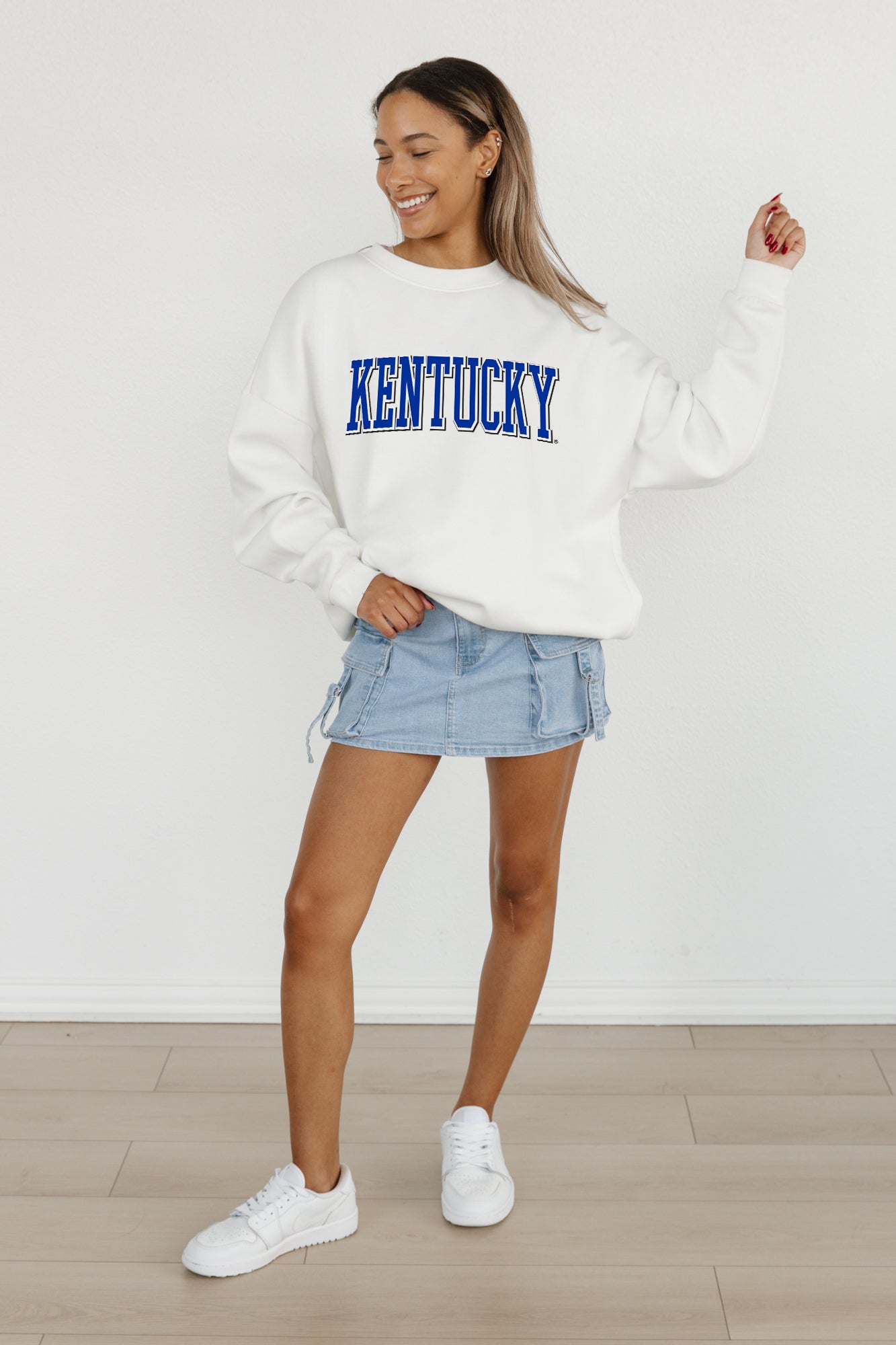 KENTUCKY WILDCATS ALL-STAR APPEAL PREMIUM FLEECE DROP SHOULDER CREWNECK PULLOVER BY MADI PREWETT TROUTT