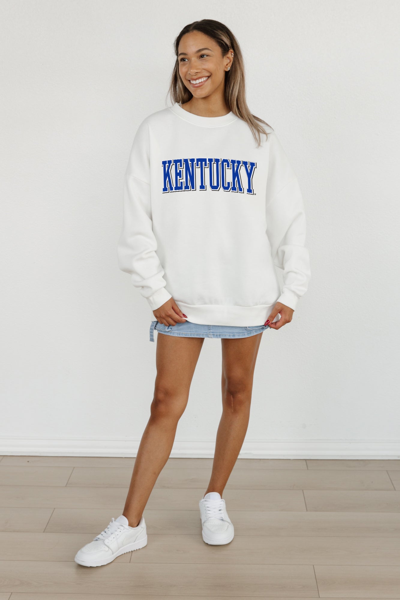 KENTUCKY WILDCATS ALL-STAR APPEAL PREMIUM FLEECE DROP SHOULDER CREWNECK PULLOVER BY MADI PREWETT TROUTT