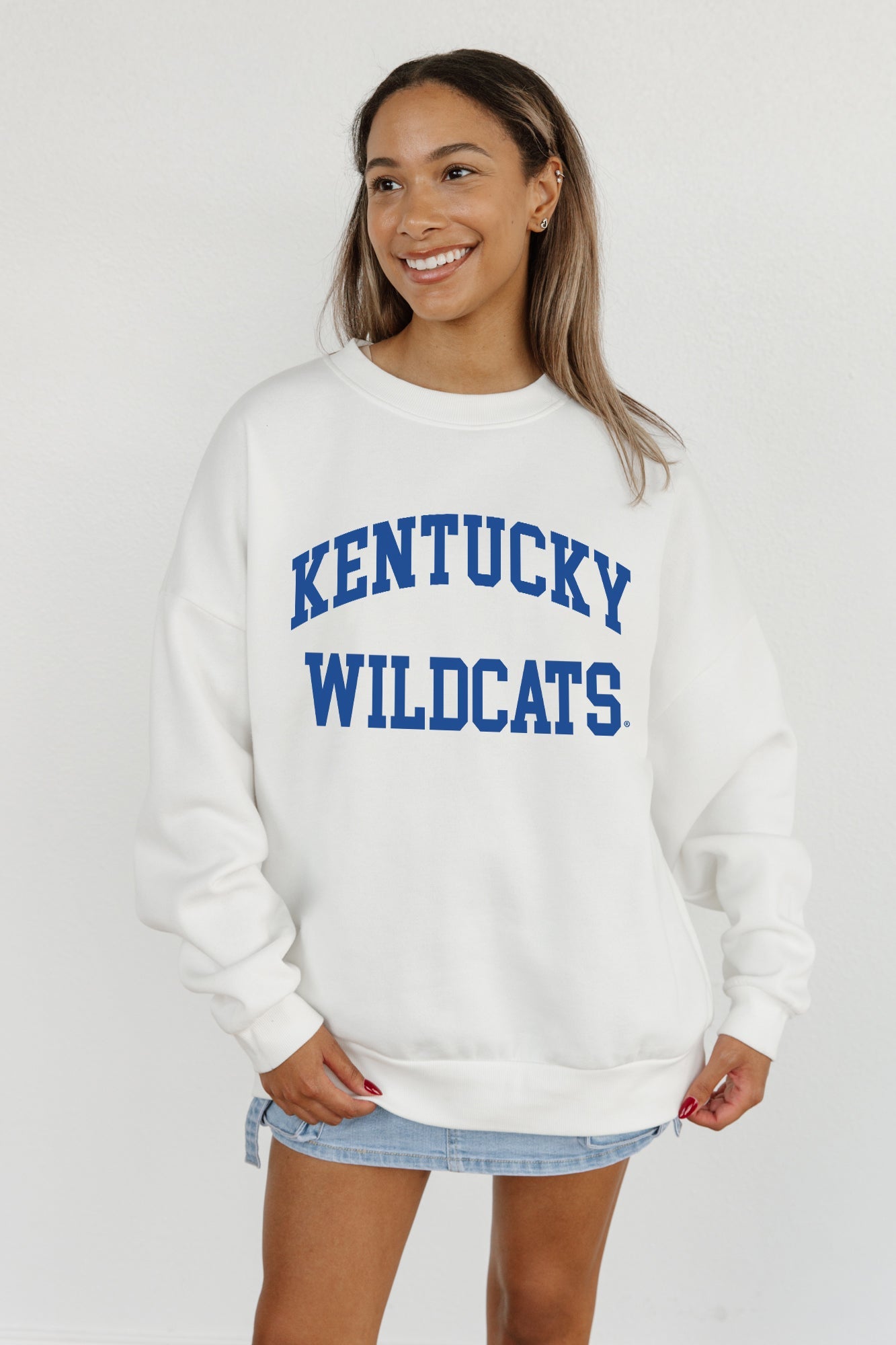 KENTUCKY WILDCATS ALL-STAR STYLE PREMIUM FLEECE DROP SHOULDER CREWNECK PULLOVER BY MADI PREWETT TROUTT