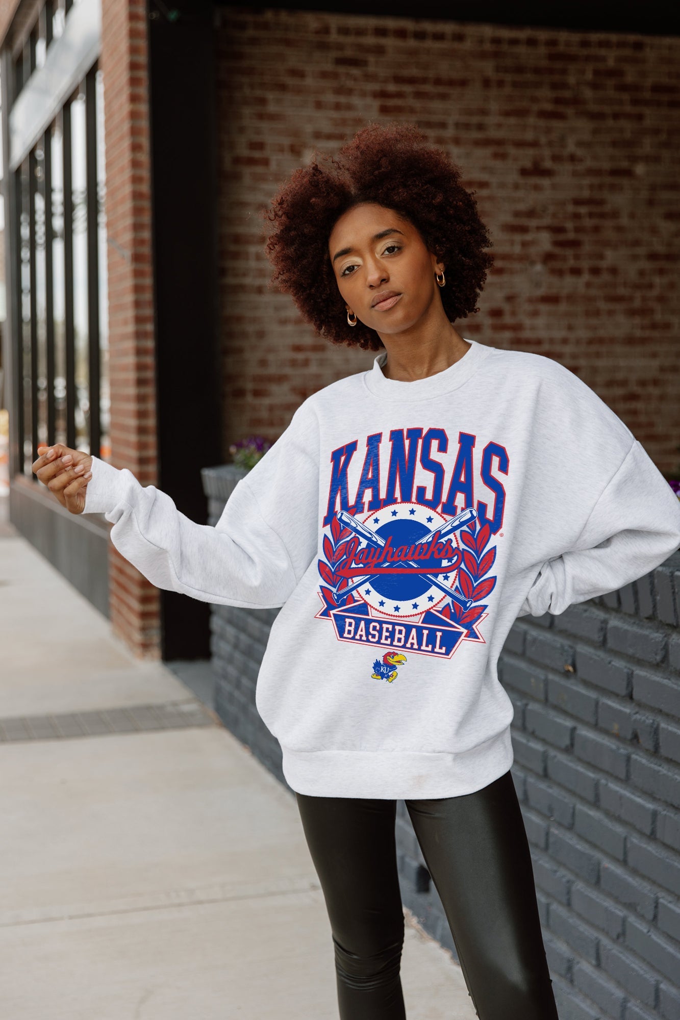 KANSAS JAYHAWKS BASES LOADED PREMIUM FLEECE DROP SHOULDER CREWNECK PULLOVER