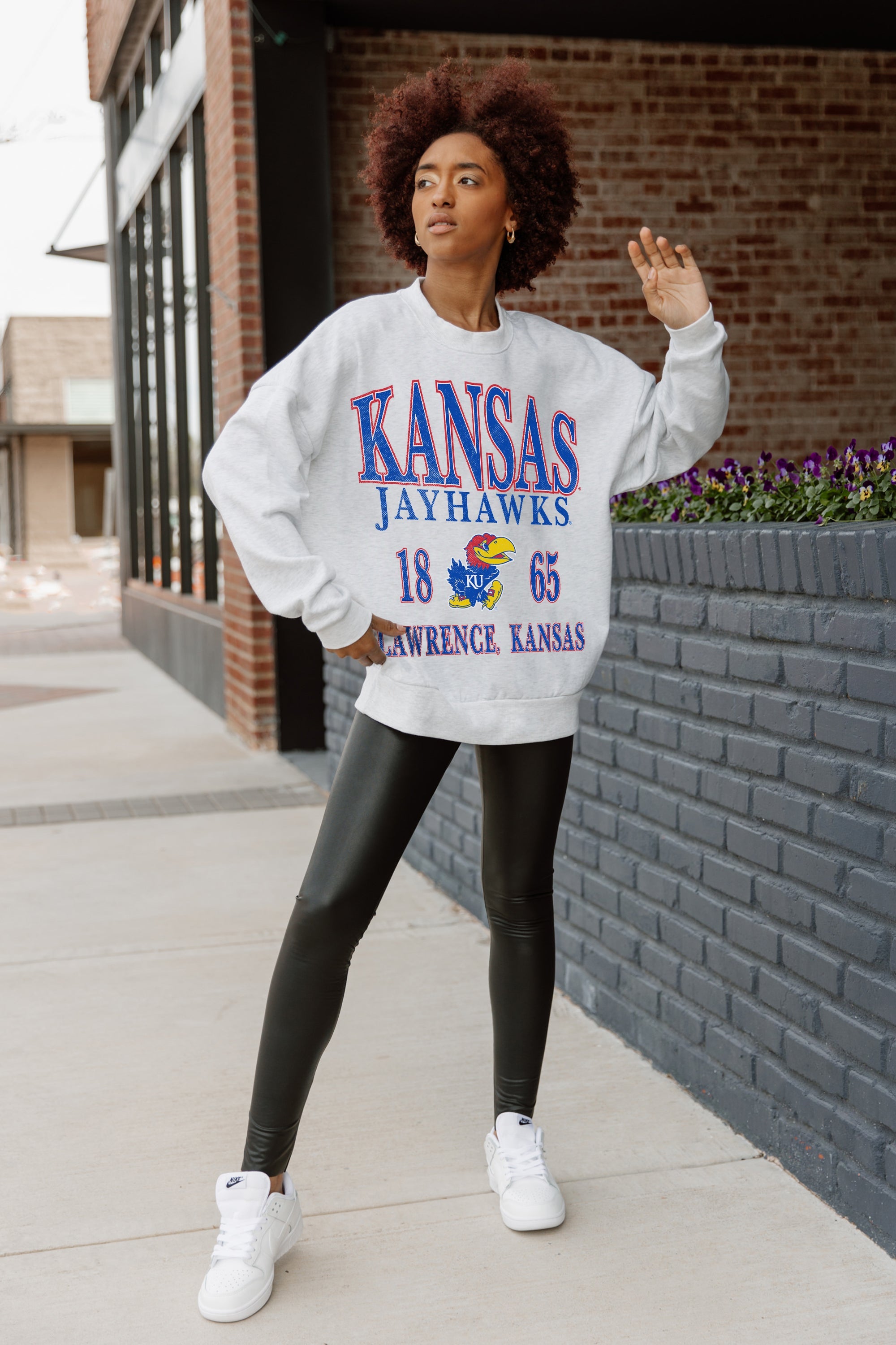 KANSAS JAYHAWKS ALLEGIANCE PREMIUM FLEECE DROP SHOULDER CREWNECK PULLOVER