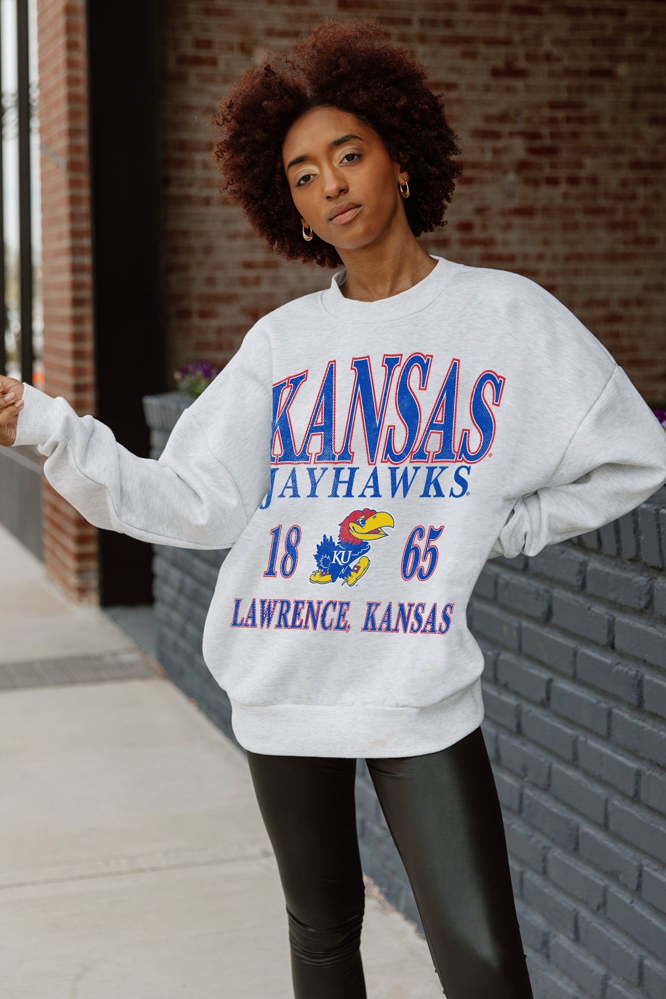 KANSAS JAYHAWKS ALLEGIANCE PREMIUM FLEECE DROP SHOULDER CREWNECK PULLOVER