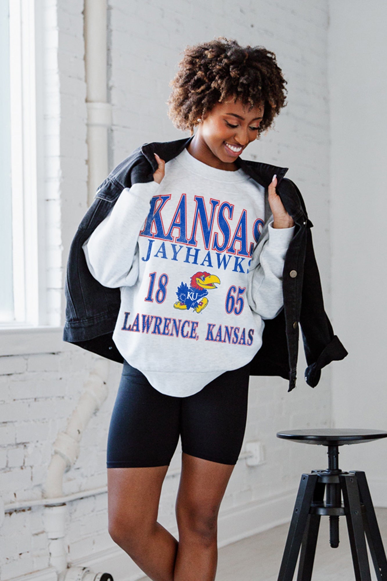 KANSAS JAYHAWKS ALLEGIANCE PREMIUM FLEECE DROP SHOULDER CREWNECK PULLOVER