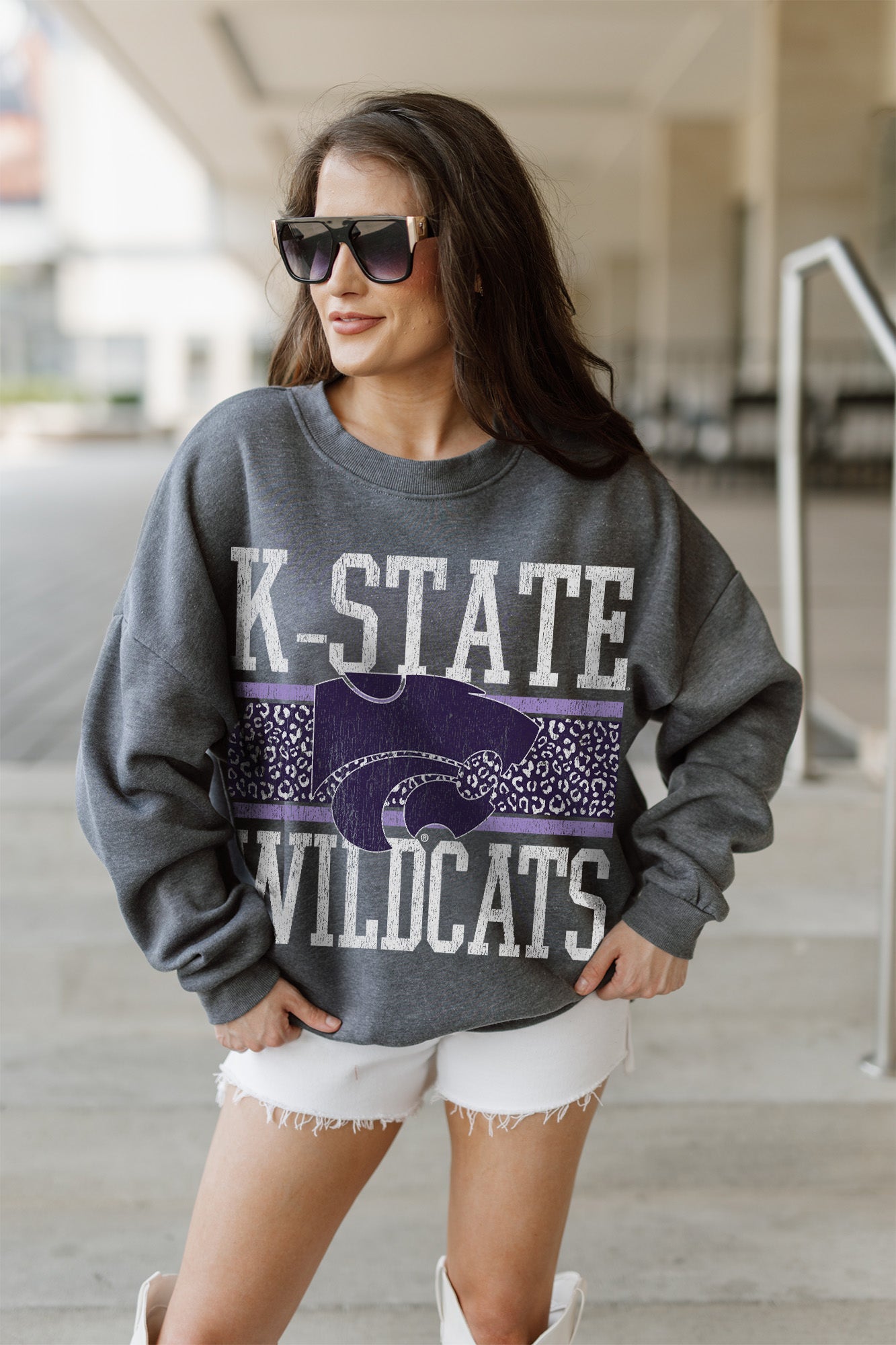 KANSAS STATE WILDCATS WILD TAILGATE PREMIUM FLEECE DROP SHOULDER CREWNECK PULLOVER