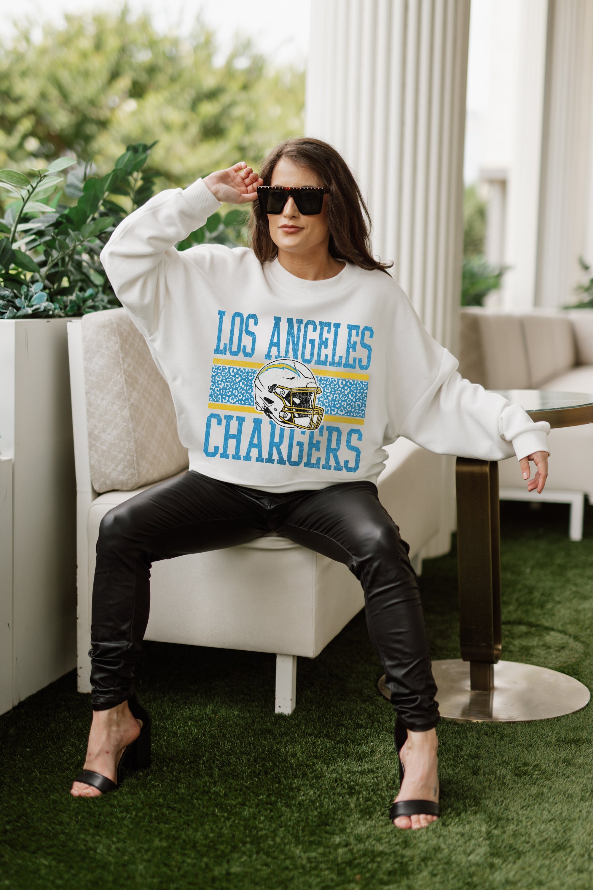 LOS ANGELES CHARGERS FAIR CATCH PREMIUM FLEECE DROP SHOULDER CREWNECK PULLOVER