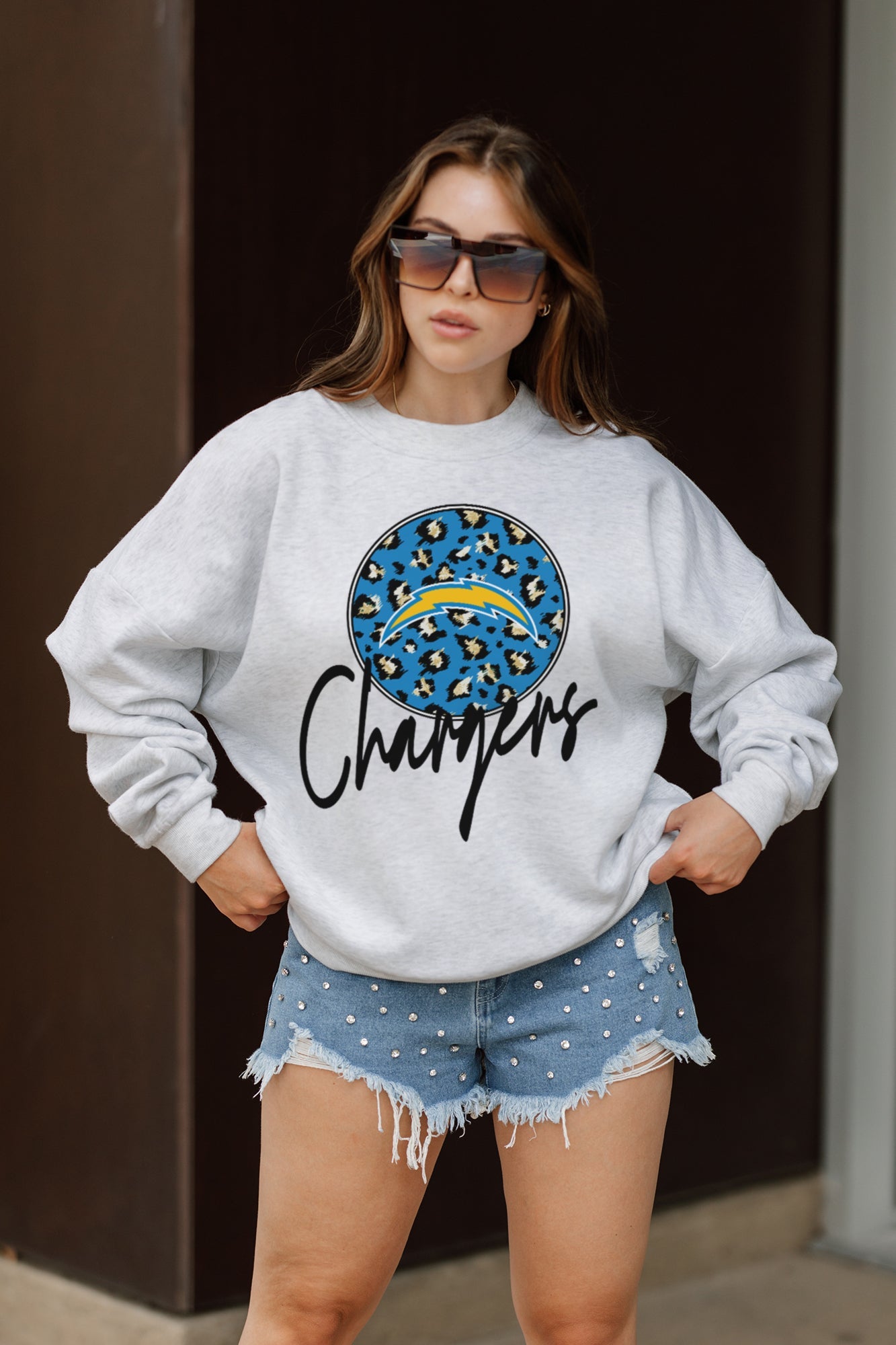 LOS ANGELES CHARGERS GOING WILD PREMIUM FLEECE DROP SHOULDER CREWNECK PULLOVER