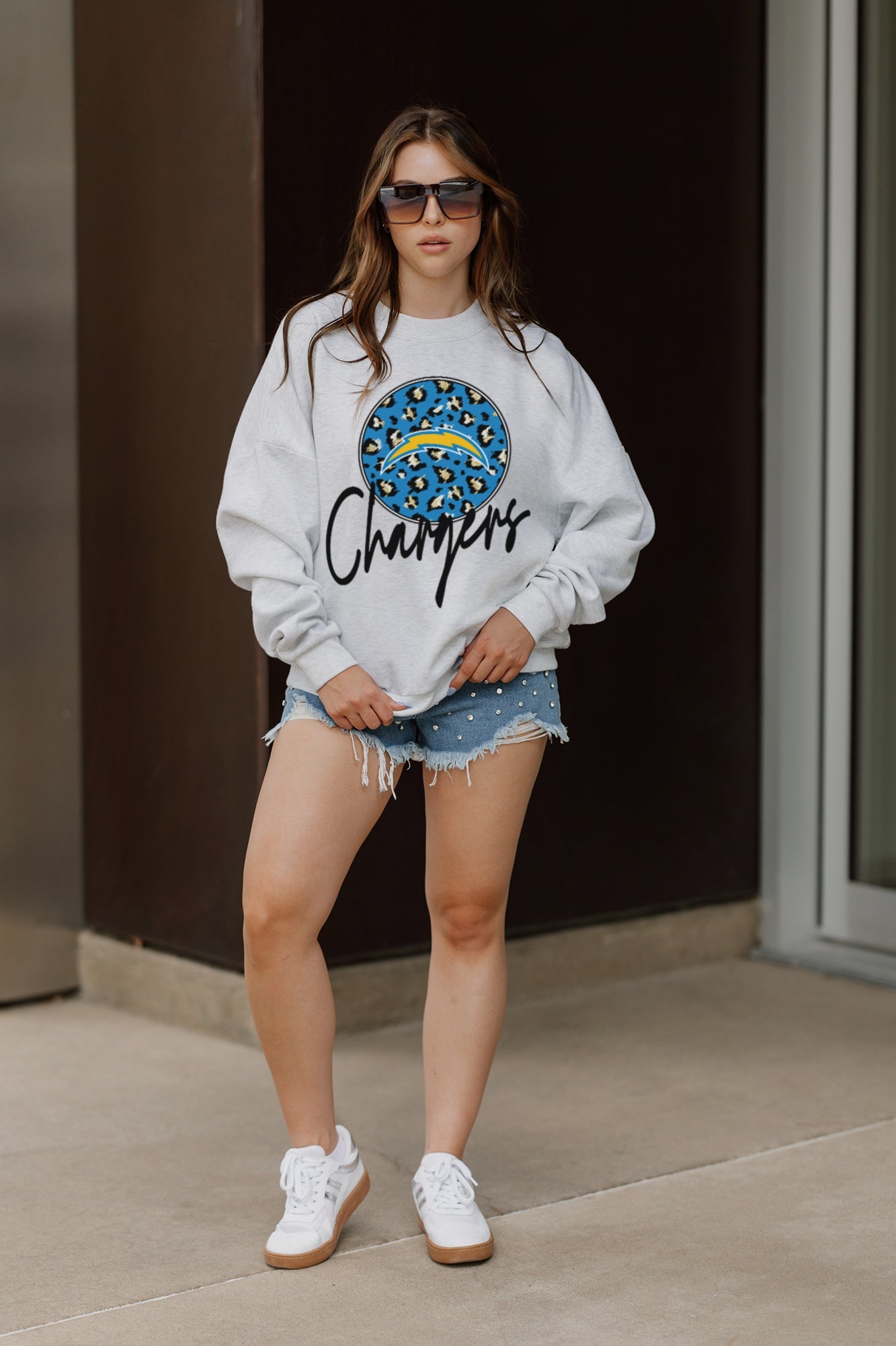 LOS ANGELES CHARGERS GOING WILD PREMIUM FLEECE DROP SHOULDER CREWNECK PULLOVER