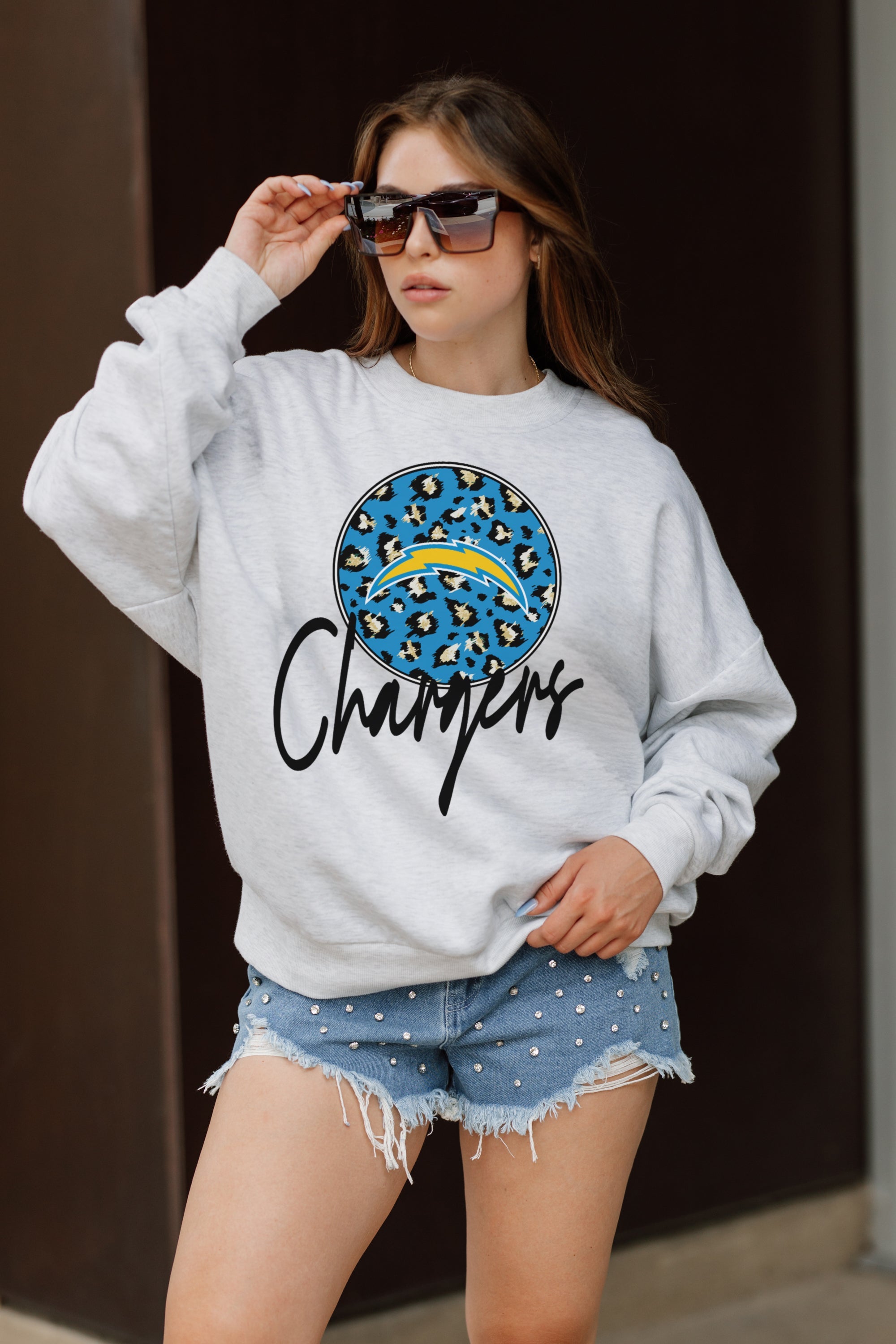 LOS ANGELES CHARGERS GOING WILD PREMIUM FLEECE DROP SHOULDER CREWNECK PULLOVER