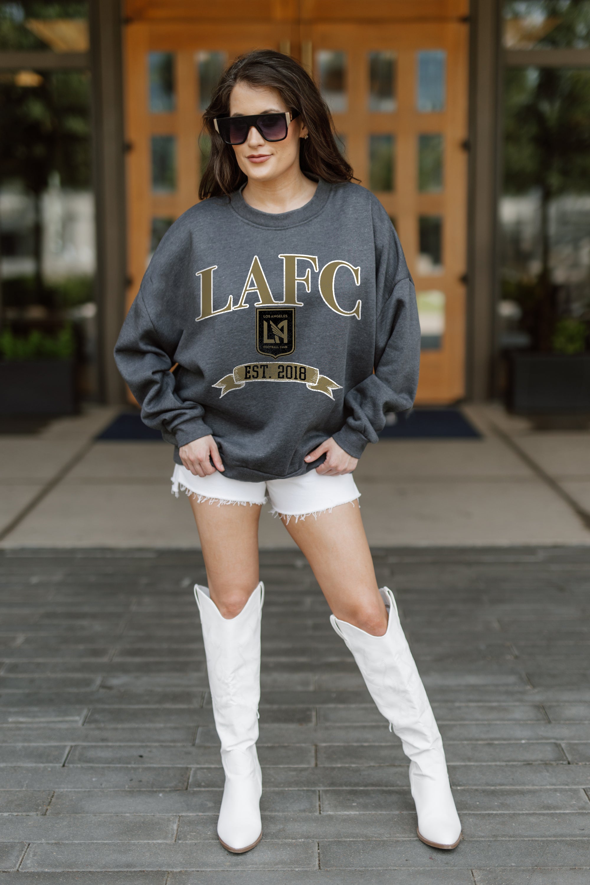 LOS ANGELES FC SEAL THE DEAL PREMIUM FLEECE DROP SHOULDER CREWNECK PULLOVER