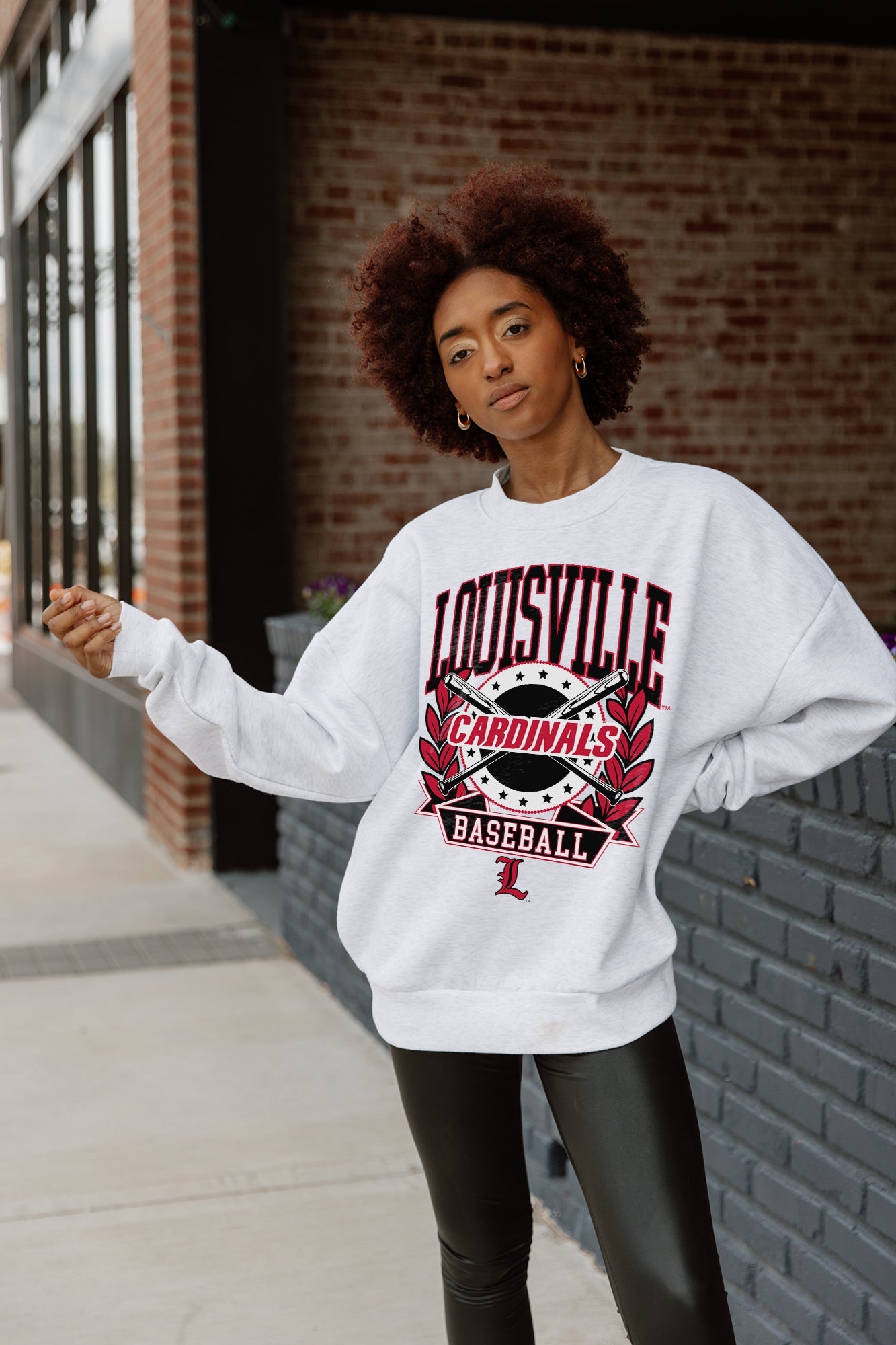 LOUISVILLE CARDINALS BASES LOADED PREMIUM FLEECE DROP SHOULDER CREWNECK PULLOVER