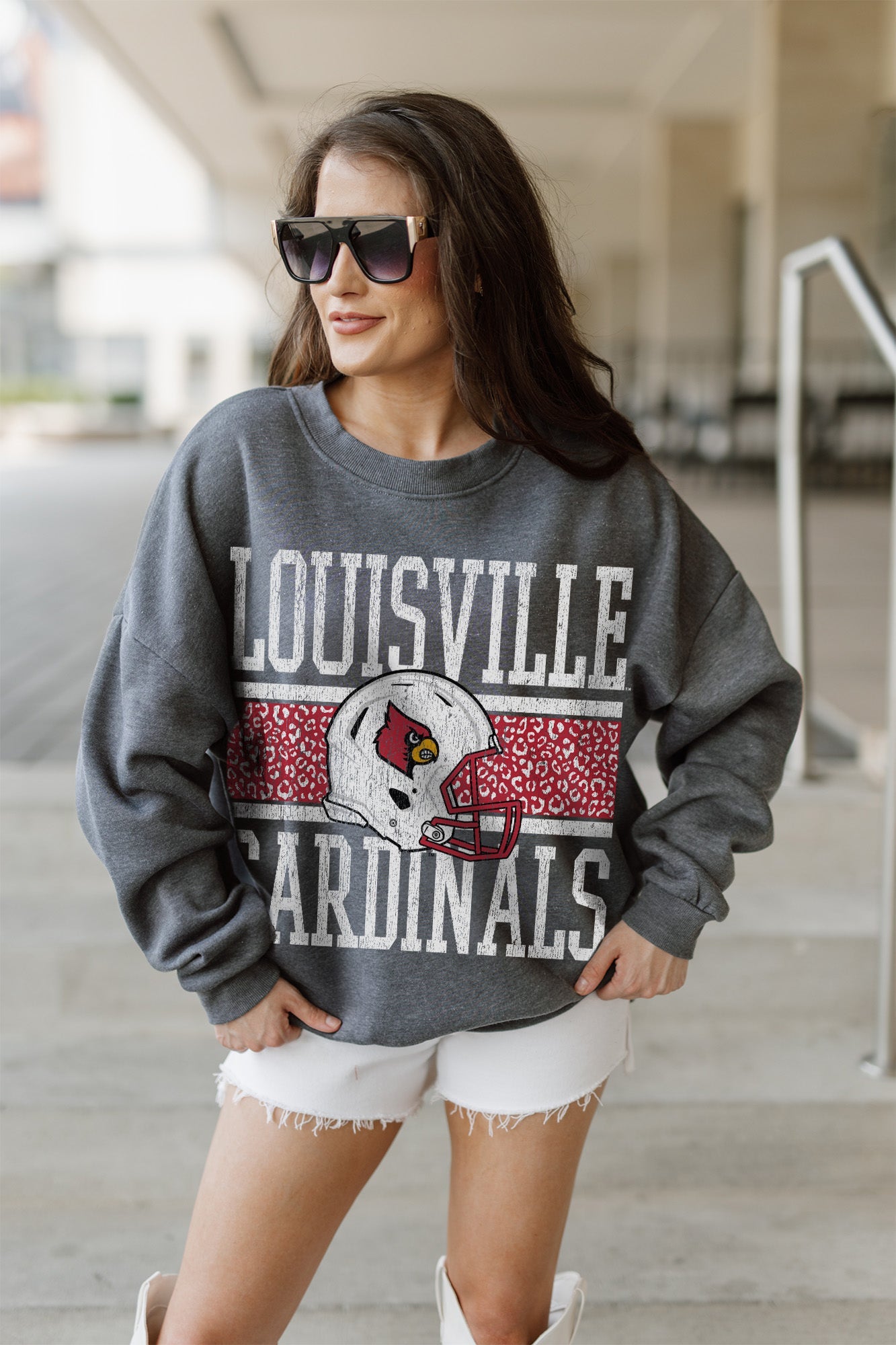 LOUISVILLE CARDINALS WILD TAILGATE PREMIUM FLEECE DROP SHOULDER CREWNECK PULLOVER