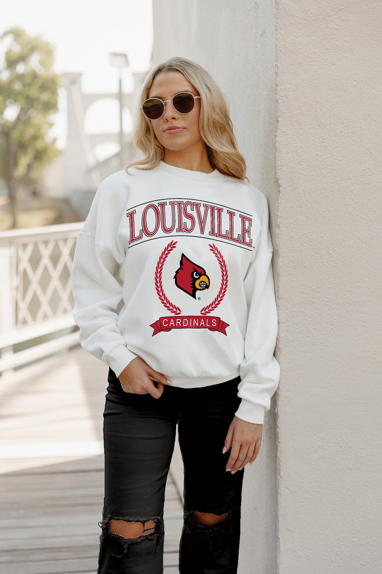 LOUISVILLE CARDINALS PLAY ON FLEECE CREWNECK PULLOVER BY MADI