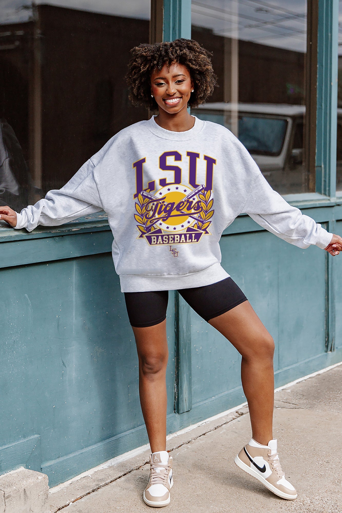 LSU TIGERS BASES LOADED PREMIUM FLEECE DROP SHOULDER CREWNECK PULLOVER