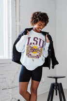 LSU TIGERS BASES LOADED PREMIUM FLEECE DROP SHOULDER CREWNECK PULLOVER