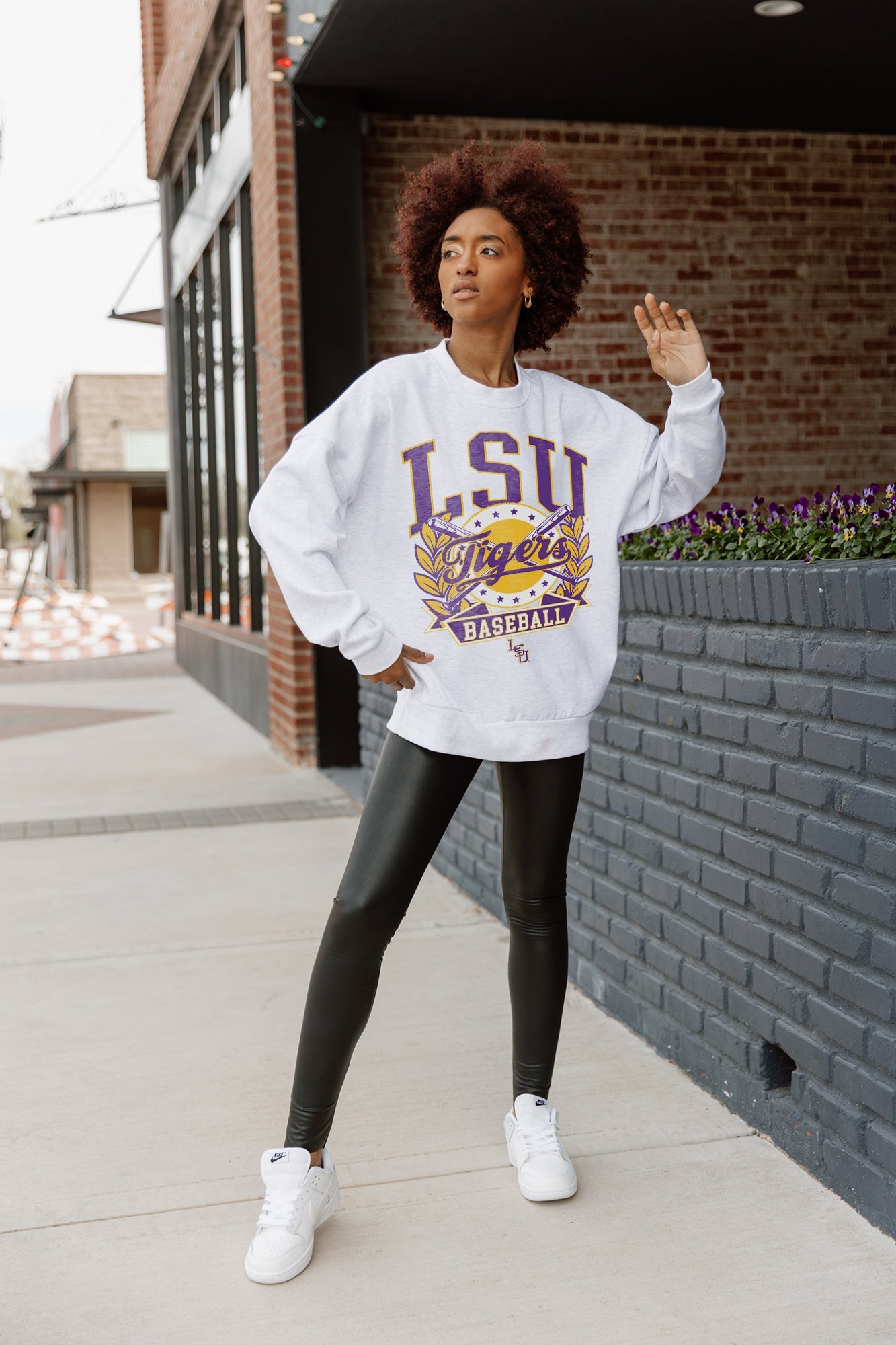 LSU TIGERS BASES LOADED PREMIUM FLEECE DROP SHOULDER CREWNECK PULLOVER