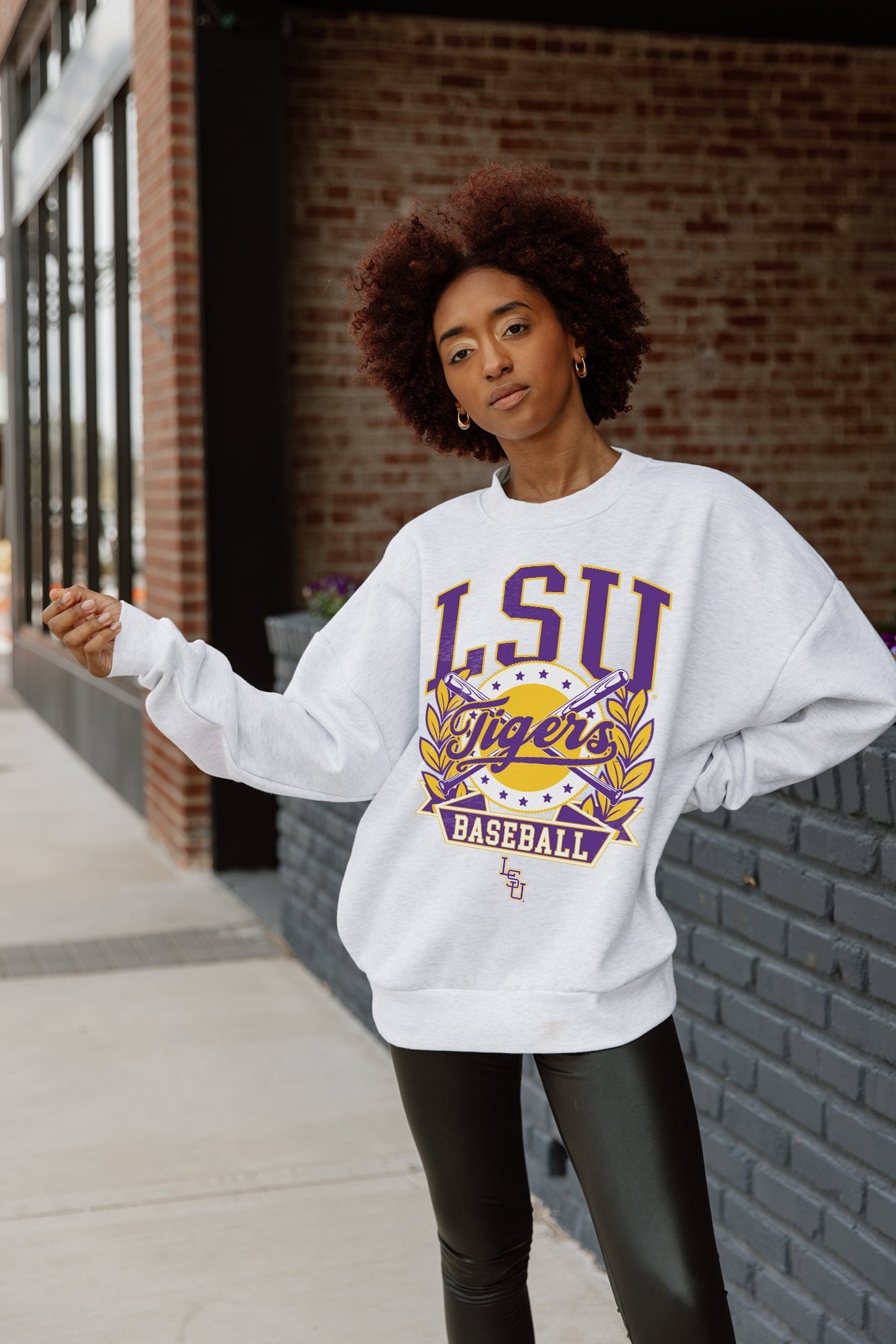 LSU TIGERS BASES LOADED PREMIUM FLEECE DROP SHOULDER CREWNECK PULLOVER