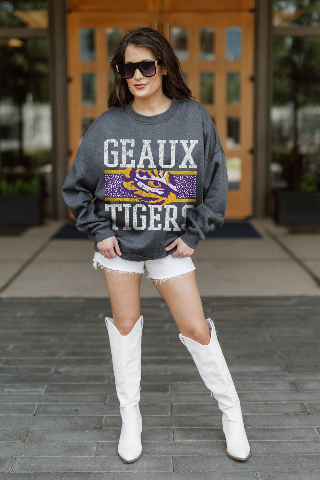 LSU TIGERS WILD TAILGATE PREMIUM FLEECE DROP SHOULDER CREWNECK PULLOVER