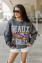 LSU TIGERS WILD TAILGATE PREMIUM FLEECE DROP SHOULDER CREWNECK PULLOVER