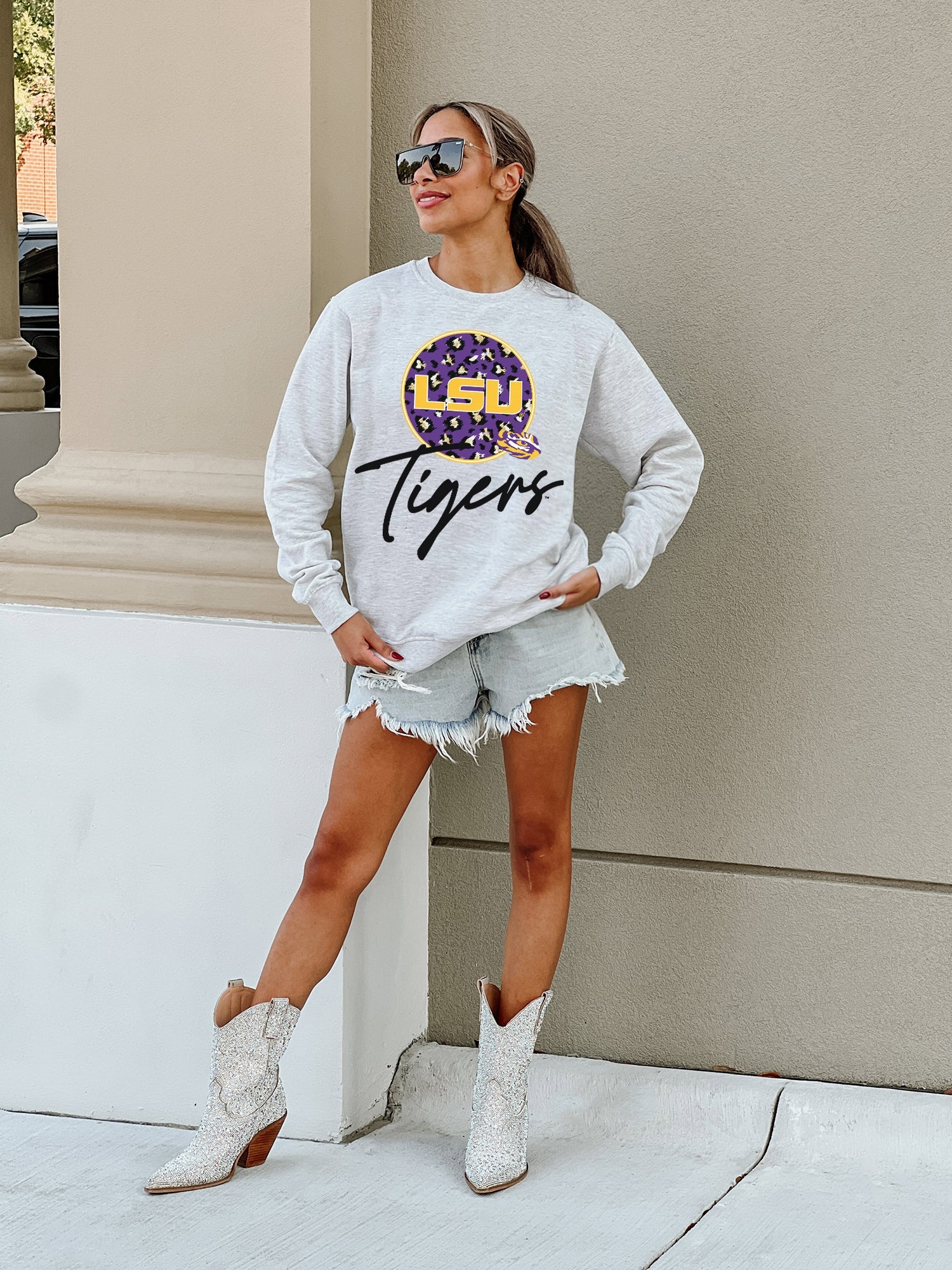 LSU TIGERS GOING WILD PREMIUM FLEECE DROP SHOULDER CREWNECK PULLOVER