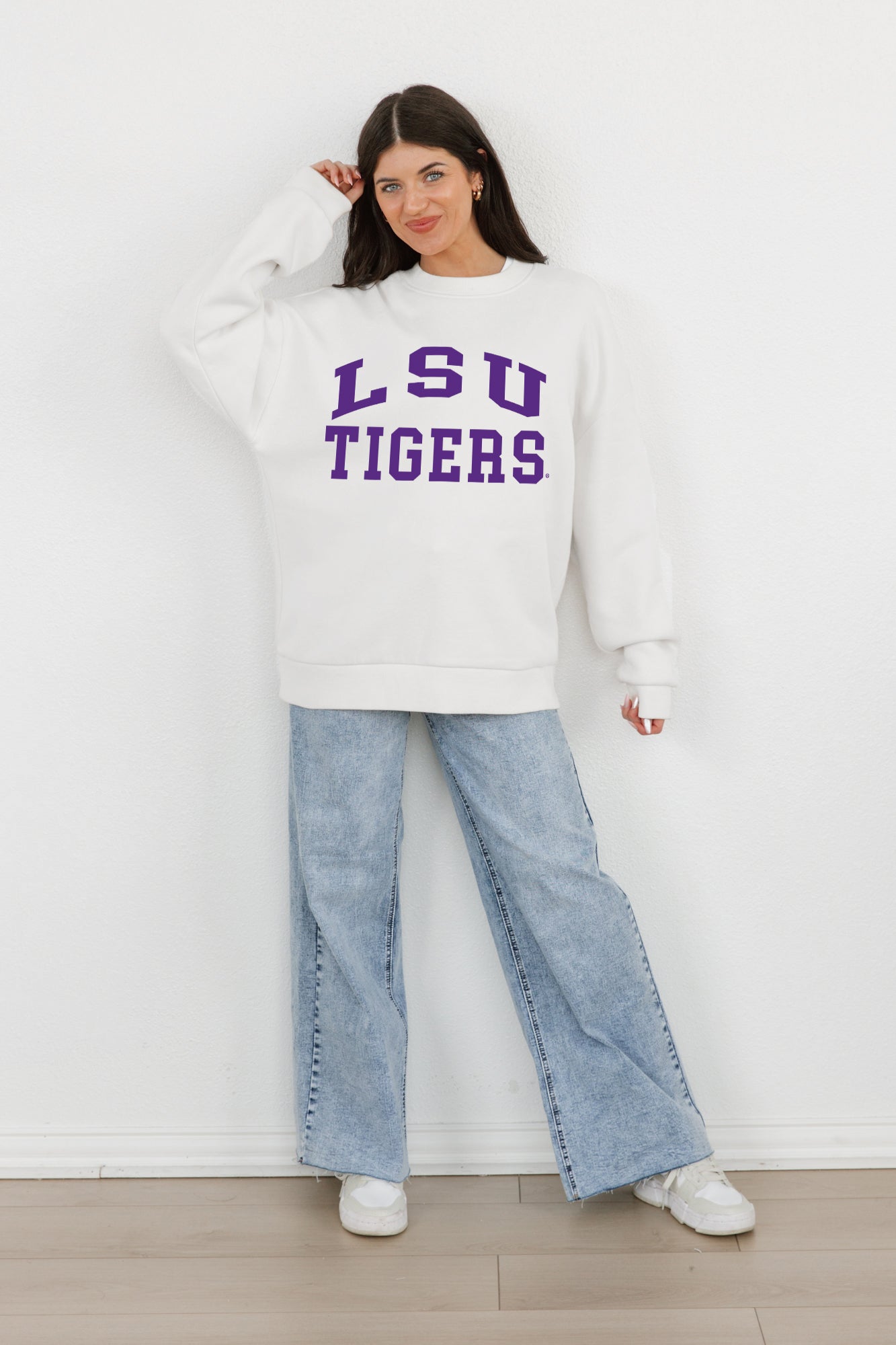 LSU TIGERS ALL-STAR STYLE PREMIUM FLEECE DROP SHOULDER CREWNECK PULLOVER BY MADI PREWETT TROUTT