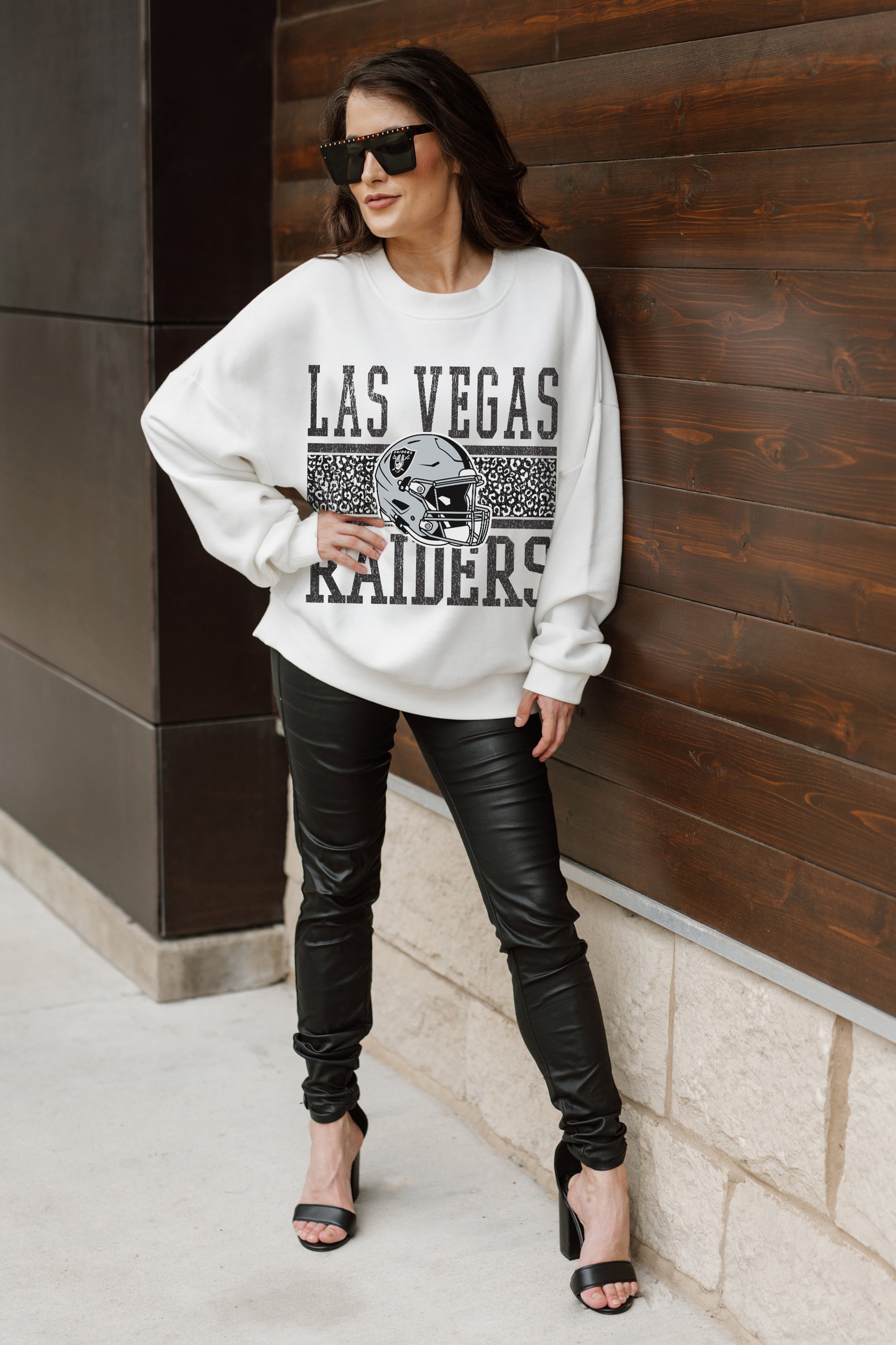 LAS VEGAS RAIDERS FAIR CATCH PREMIUM FLEECE DROP SHOULDER CREWNECK PULLOVER