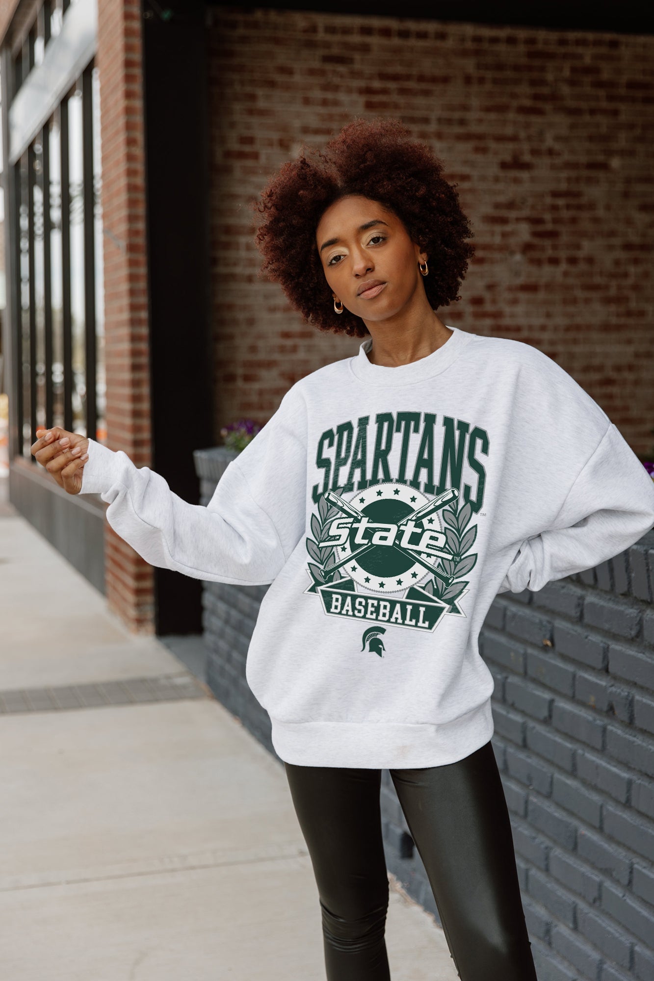 MICHIGAN STATE SPARTANS BASES LOADED PREMIUM FLEECE DROP SHOULDER CREWNECK PULLOVER