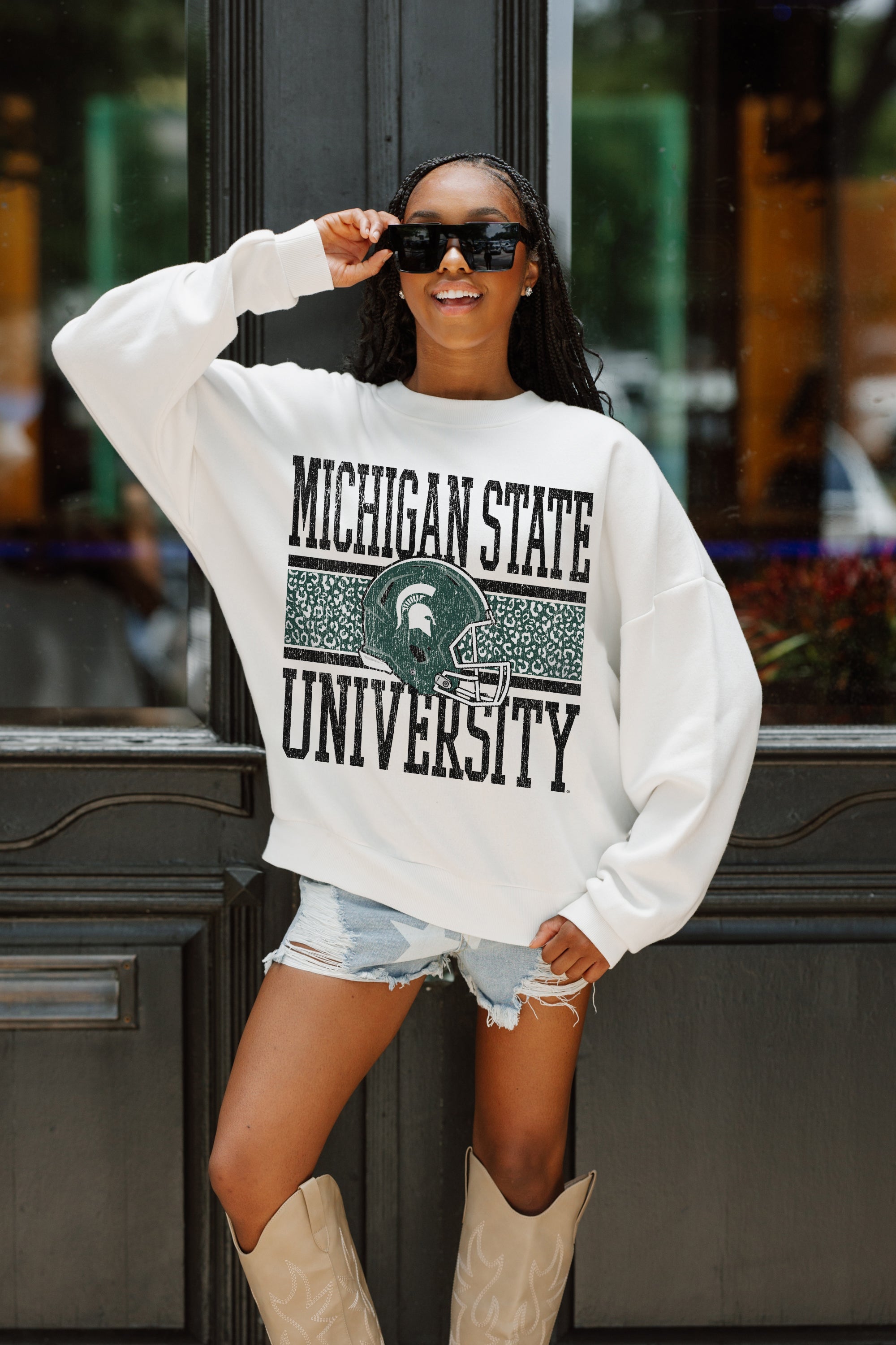 MICHIGAN STATE SPARTANS FAIR CATCH PREMIUM FLEECE DROP SHOULDER CREWNECK PULLOVER