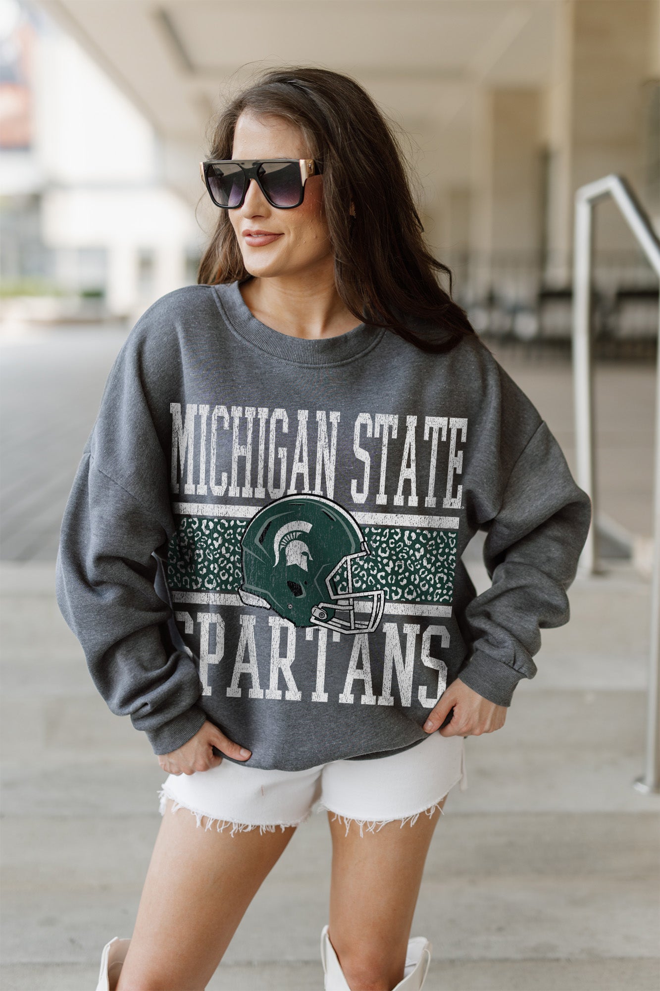 MICHIGAN STATE SPARTANS WILD TAILGATE PREMIUM FLEECE DROP SHOULDER CREWNECK PULLOVER