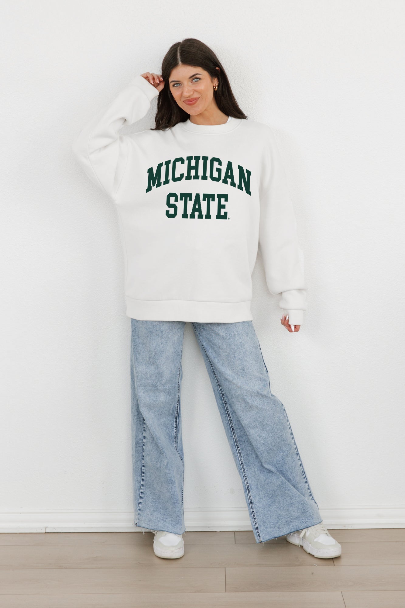 MICHIGAN STATE SPARTANS ALL-STAR STYLE PREMIUM FLEECE DROP SHOULDER CREWNECK PULLOVER BY MADI PREWETT TROUTT