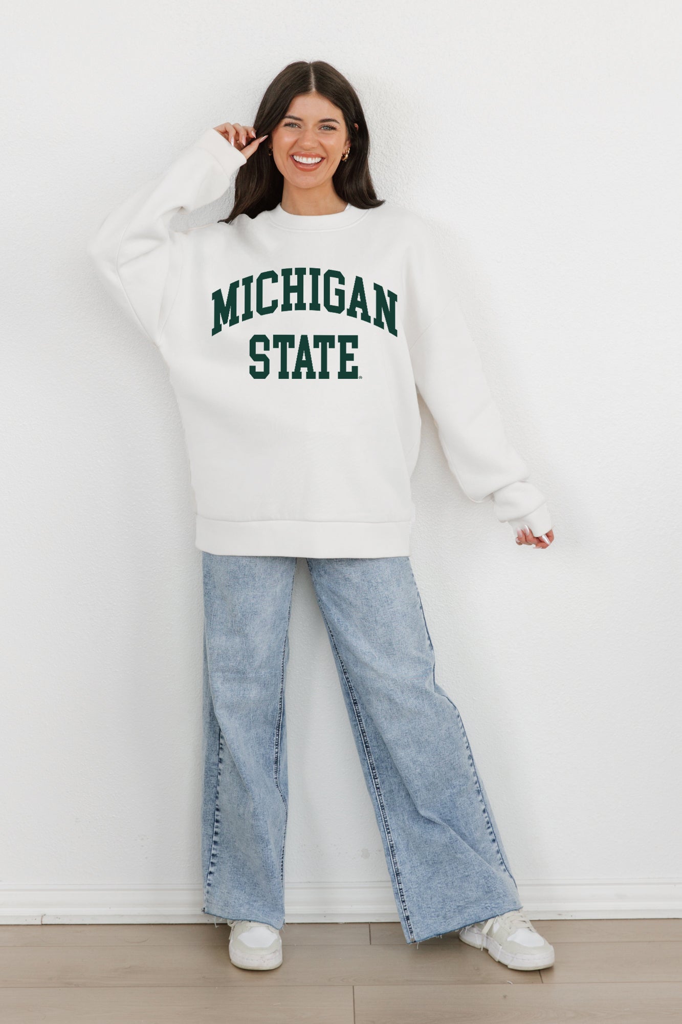 MICHIGAN STATE SPARTANS ALL-STAR STYLE PREMIUM FLEECE DROP SHOULDER CREWNECK PULLOVER BY MADI PREWETT TROUTT