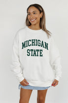 MICHIGAN STATE SPARTANS ALL-STAR STYLE PREMIUM FLEECE DROP SHOULDER CREWNECK PULLOVER BY MADI PREWETT TROUTT