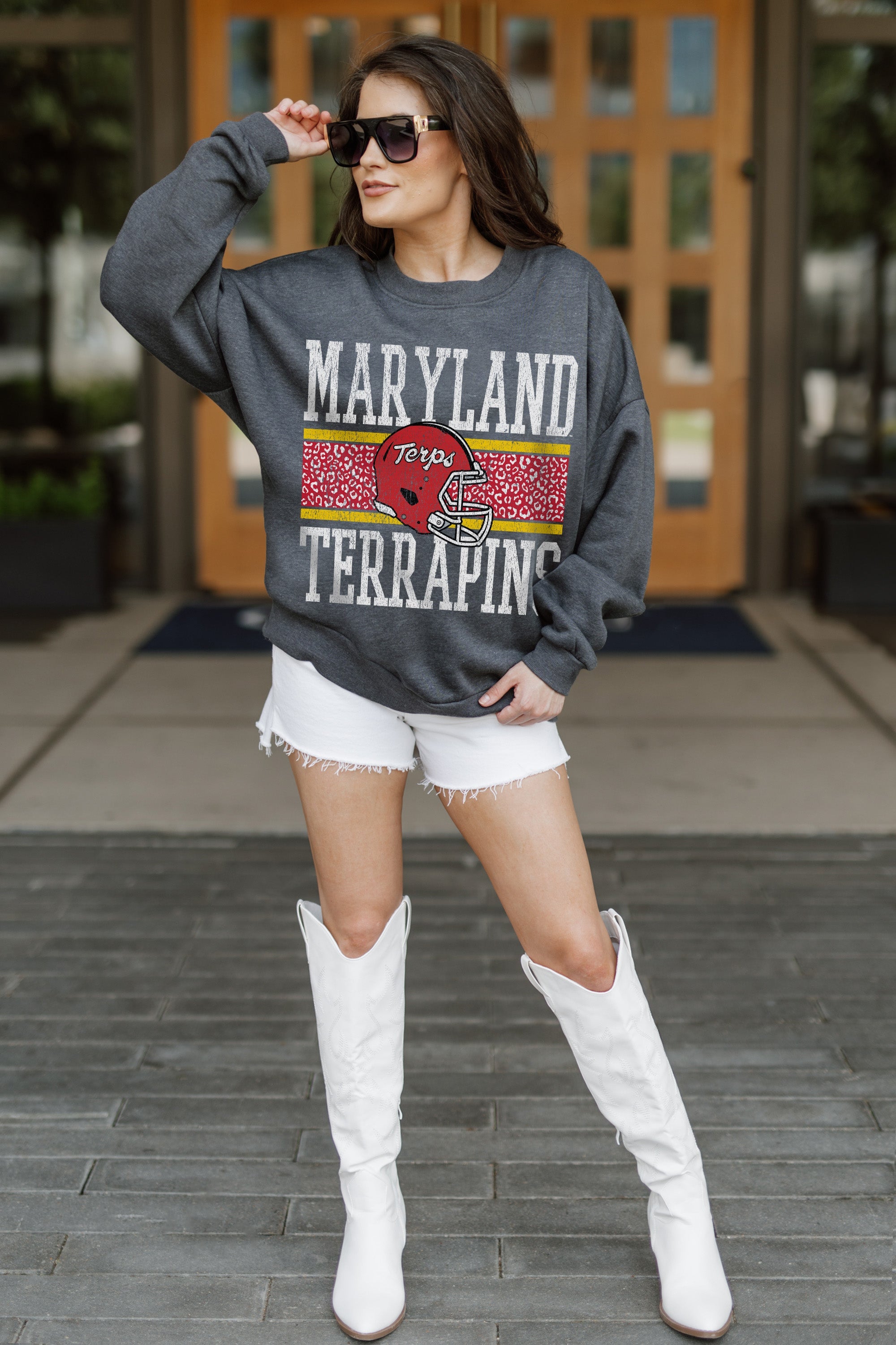 MARYLAND TERRAPINS WILD TAILGATE PREMIUM FLEECE DROP SHOULDER CREWNECK PULLOVER