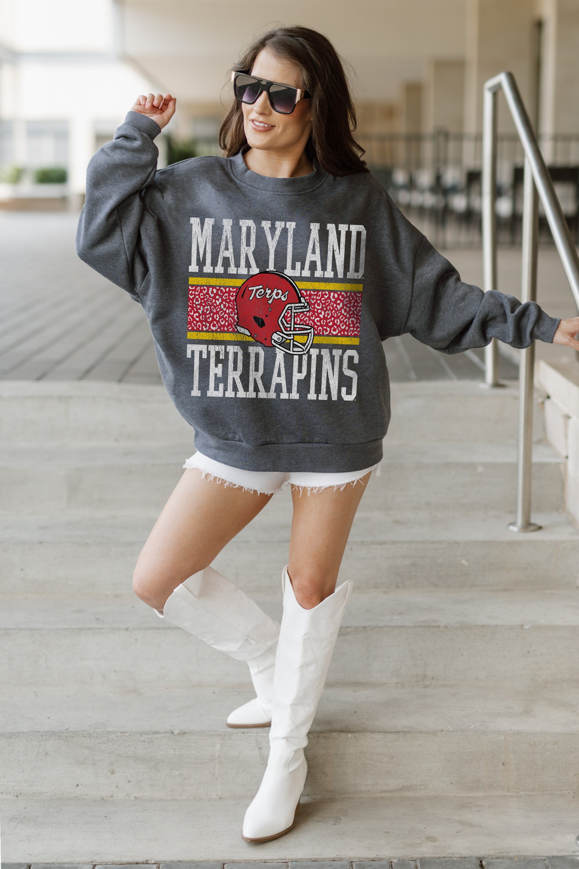 MARYLAND TERRAPINS WILD TAILGATE PREMIUM FLEECE DROP SHOULDER CREWNECK PULLOVER