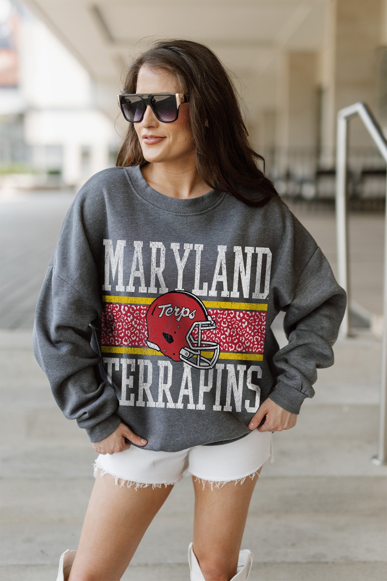 MARYLAND TERRAPINS WILD TAILGATE PREMIUM FLEECE DROP SHOULDER CREWNECK PULLOVER