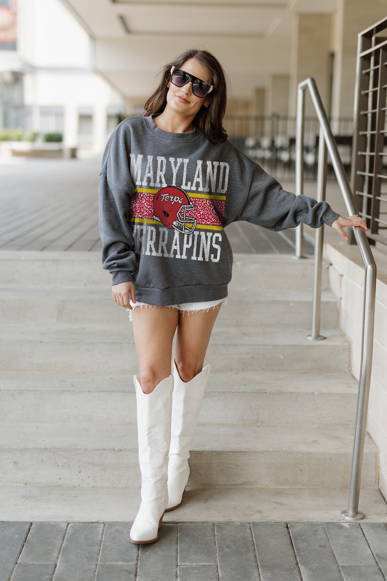 MARYLAND TERRAPINS WILD TAILGATE PREMIUM FLEECE DROP SHOULDER CREWNECK PULLOVER