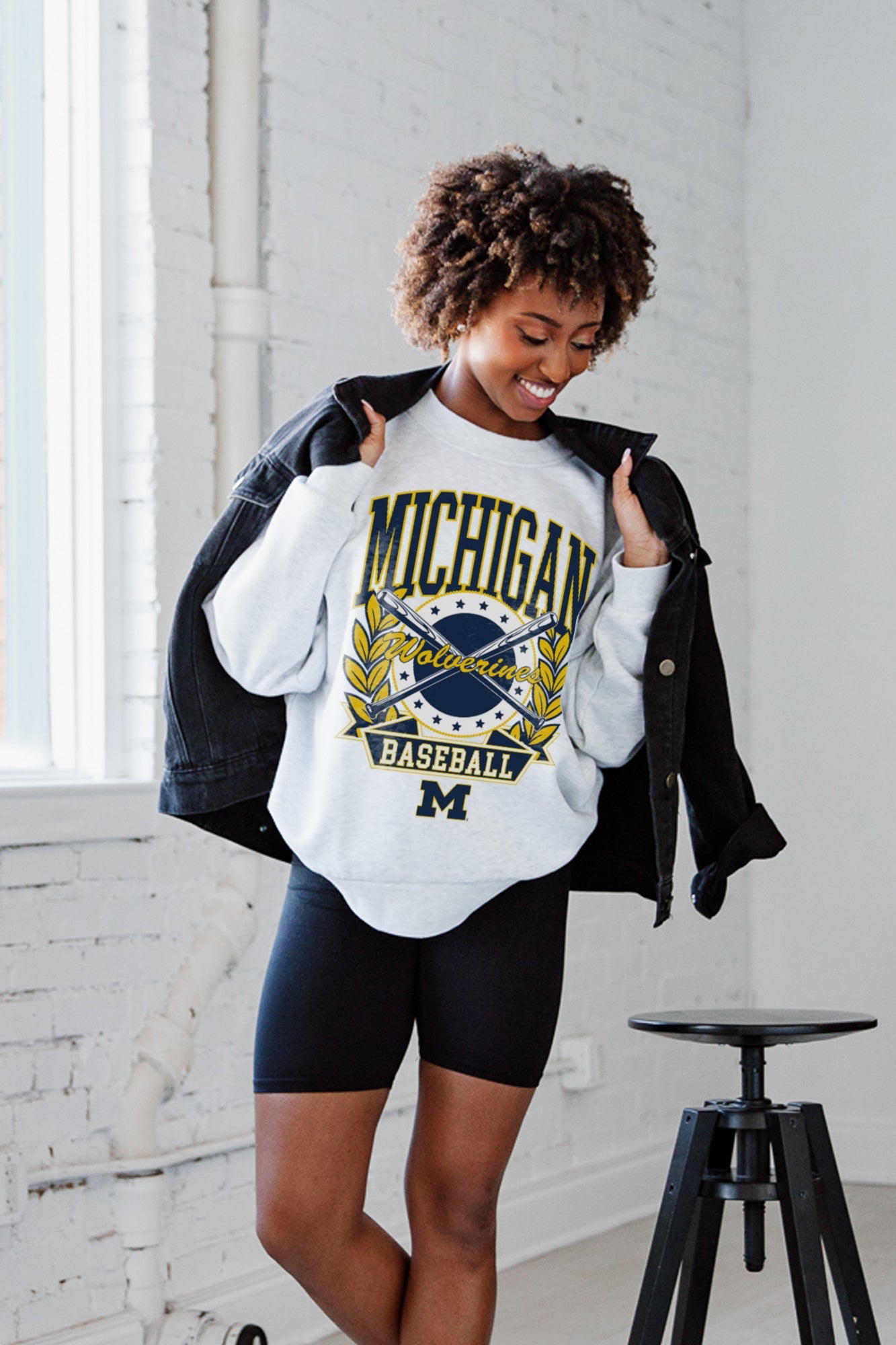 MICHIGAN WOLVERINES BASES LOADED PREMIUM FLEECE DROP SHOULDER CREWNECK PULLOVER