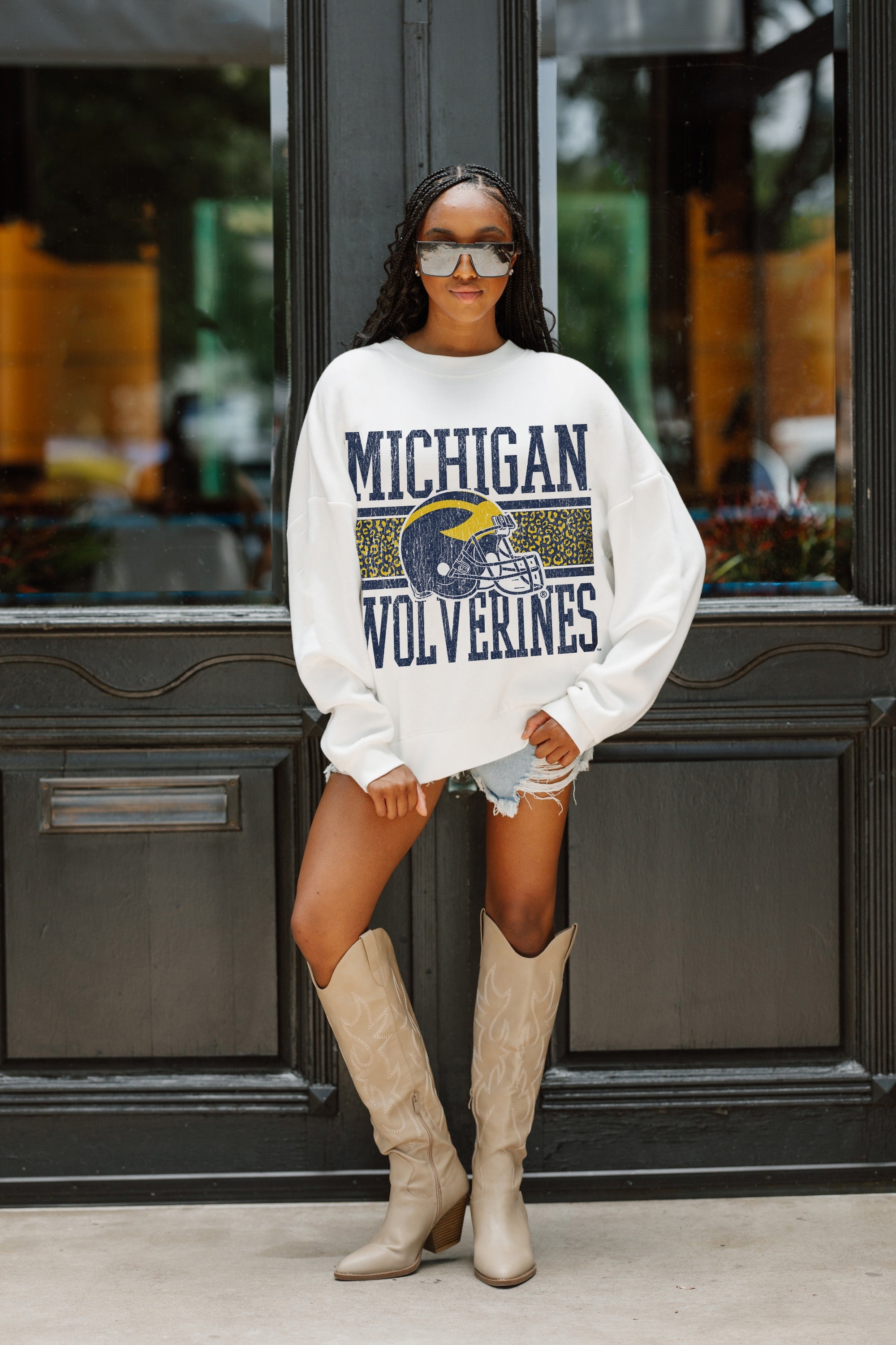 MICHIGAN WOLVERINES FAIR CATCH PREMIUM FLEECE DROP SHOULDER CREWNECK PULLOVER