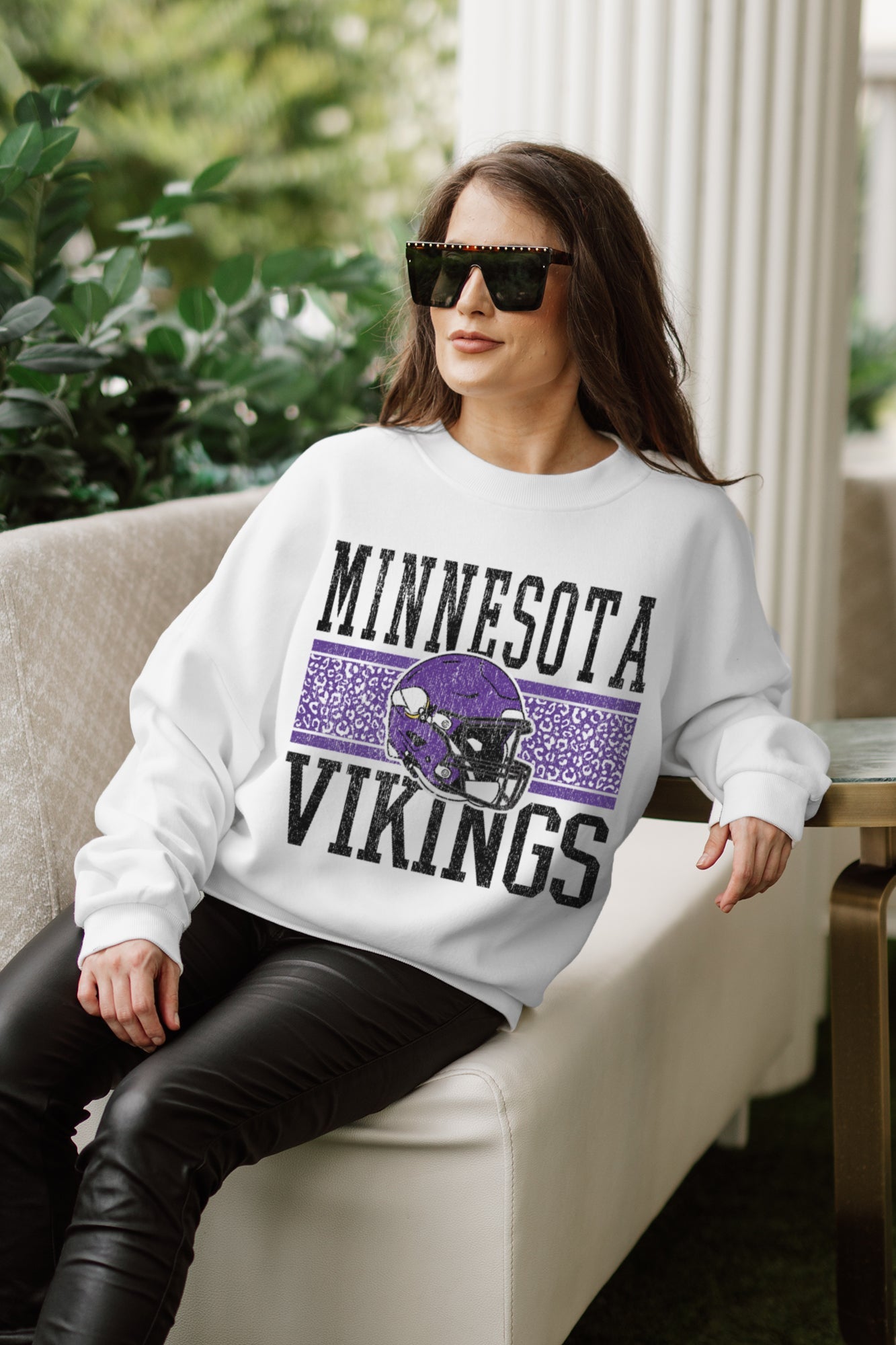 MINNESOTA VIKINGS FAIR CATCH PREMIUM FLEECE DROP SHOULDER CREWNECK PULLOVER