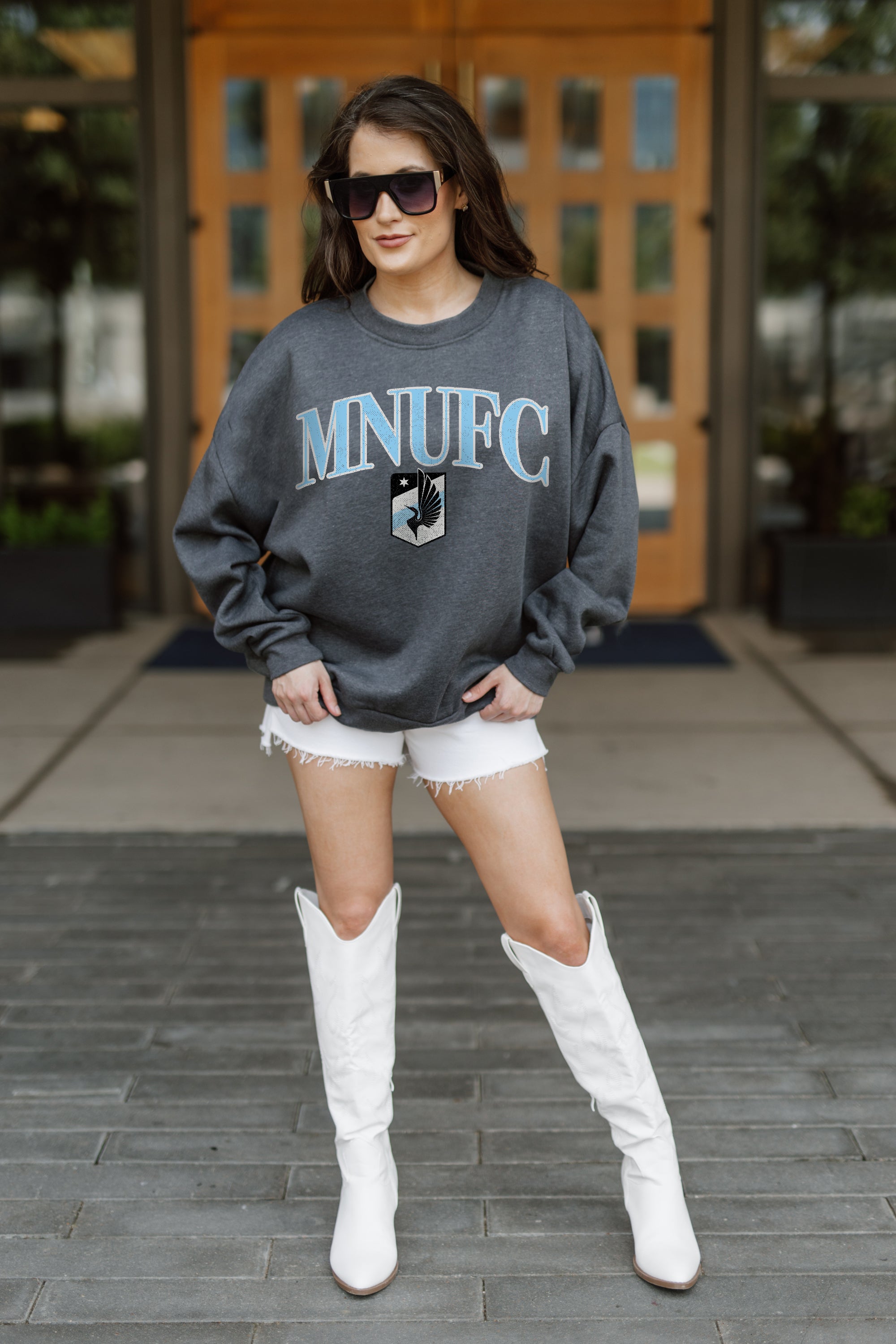 MINNESOTA UNITED SEAL THE DEAL PREMIUM FLEECE DROP SHOULDER CREWNECK PULLOVER