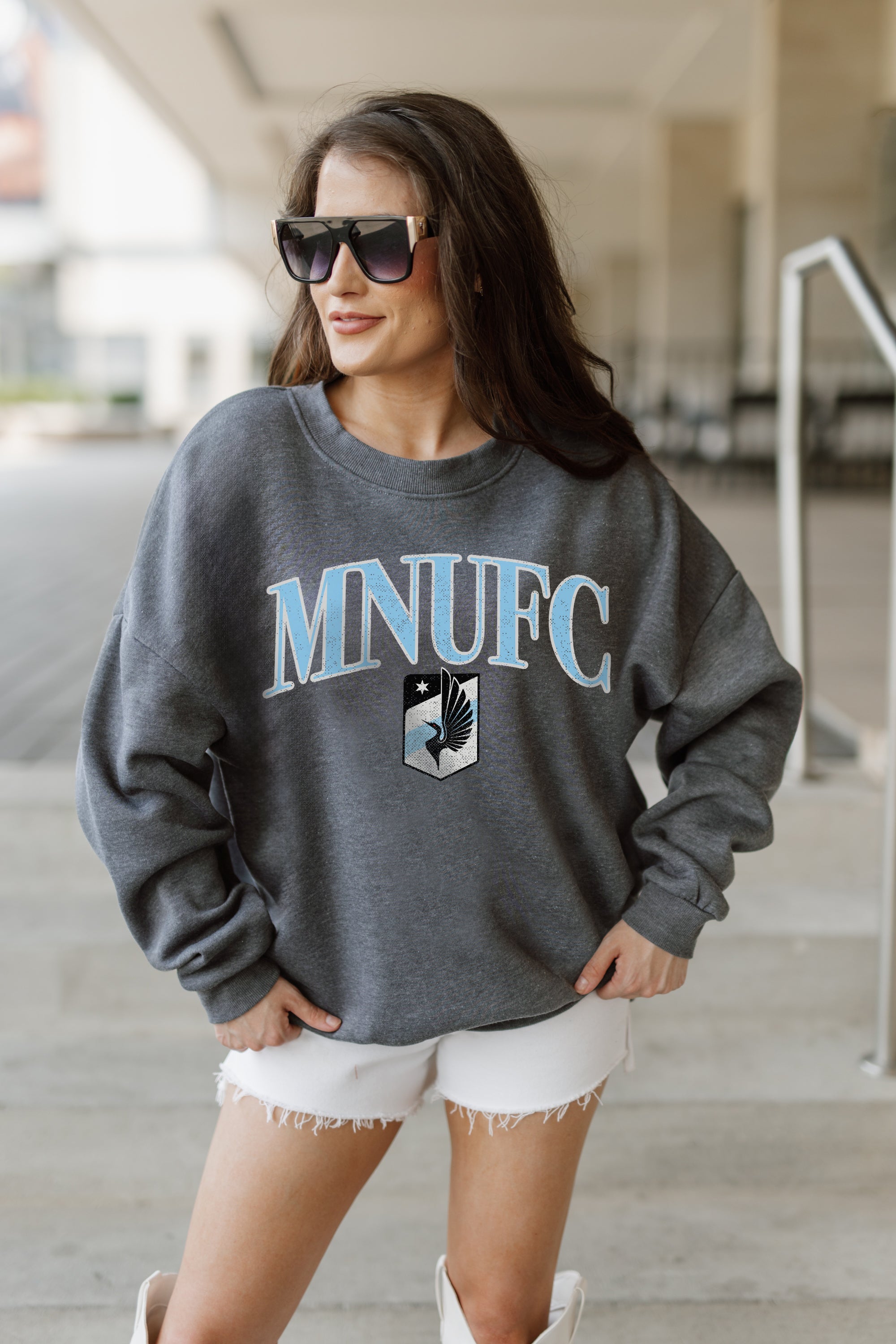 MINNESOTA UNITED SEAL THE DEAL PREMIUM FLEECE DROP SHOULDER CREWNECK PULLOVER