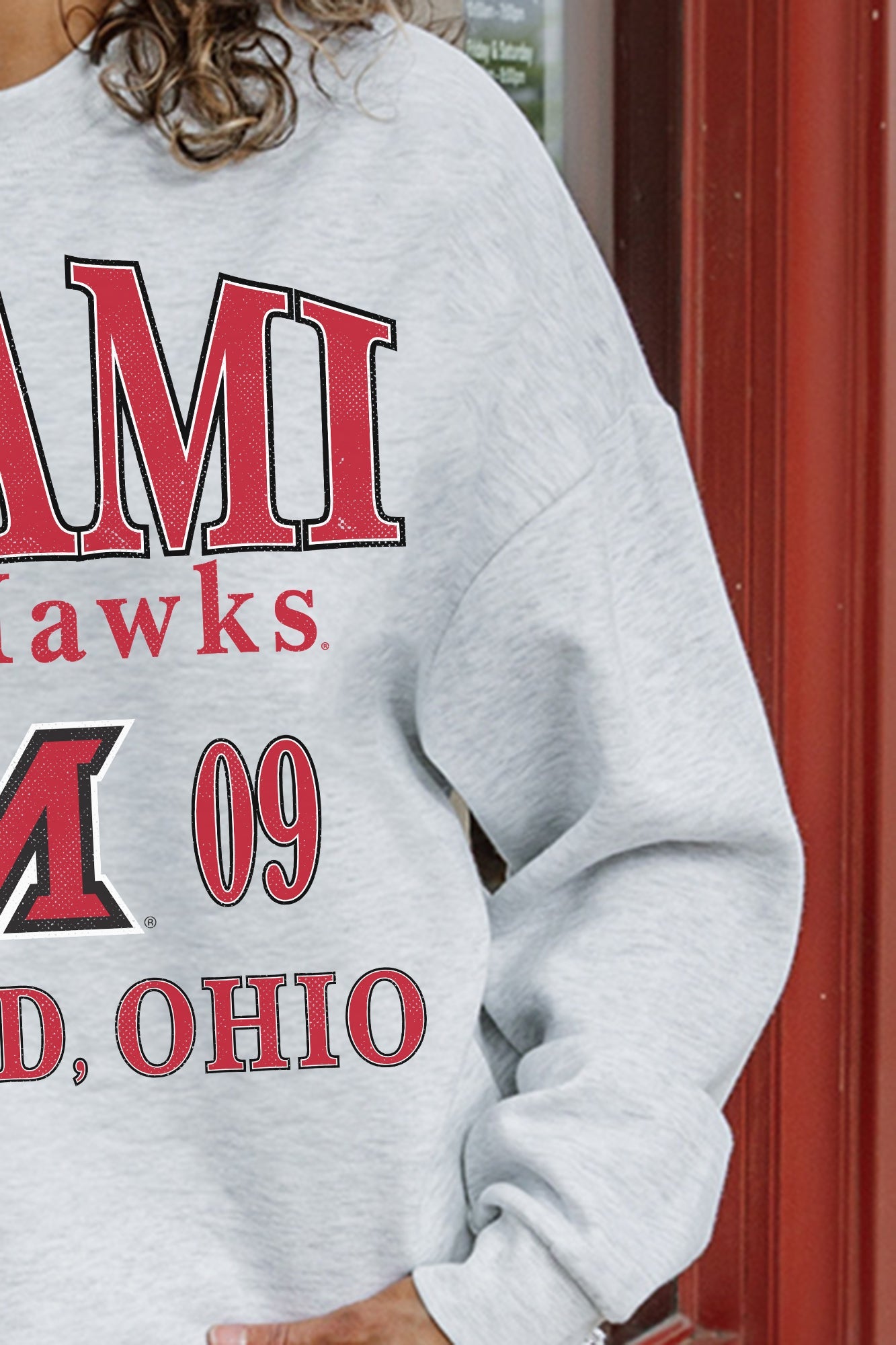 MIAMI OF OHIO REDHAWKS ALLEGIANCE PREMIUM FLEECE DROP SHOULDER CREWNECK PULLOVER